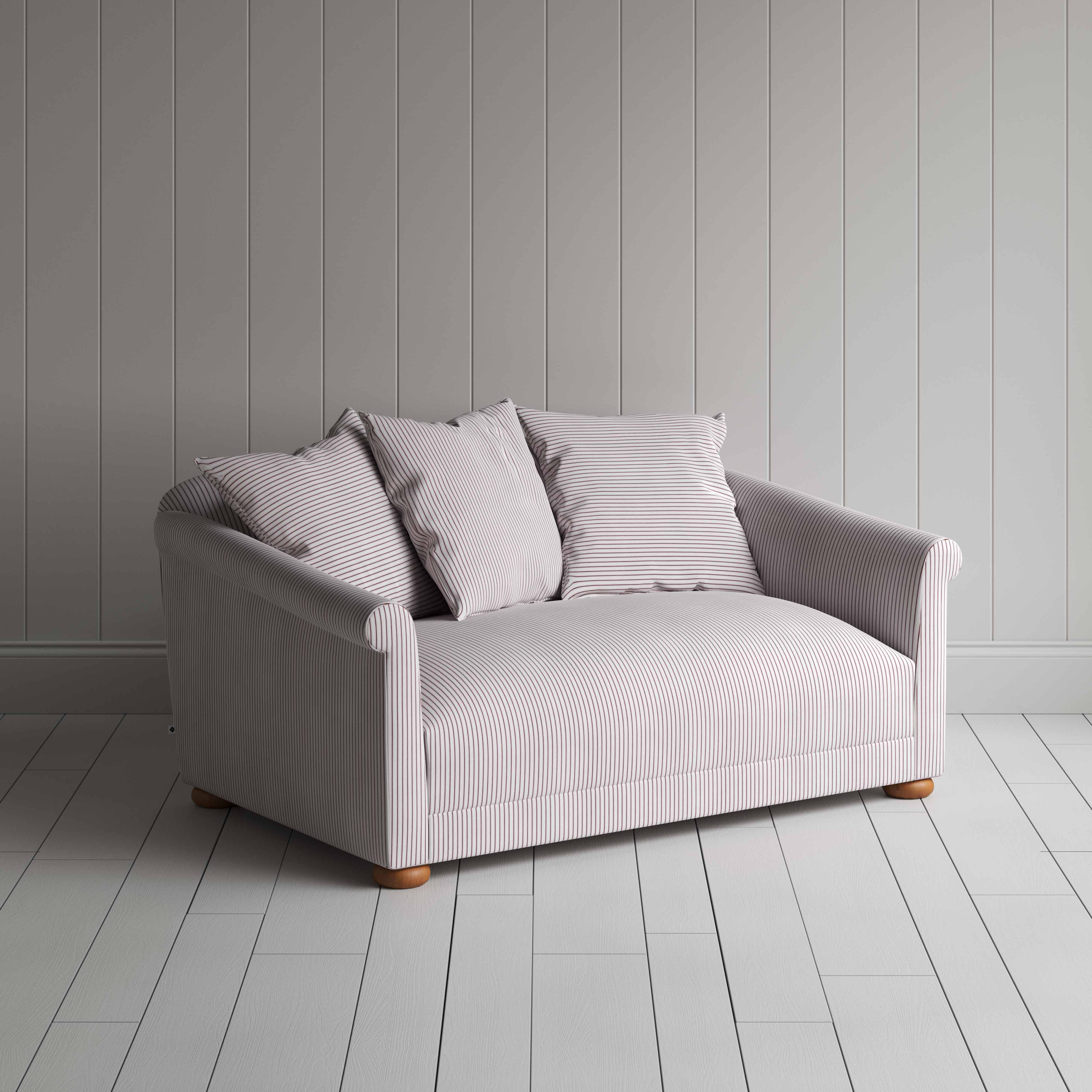  More the Merrier 2 Seater Sofa in Ticking Cotton, Berry - Nicola Harding 