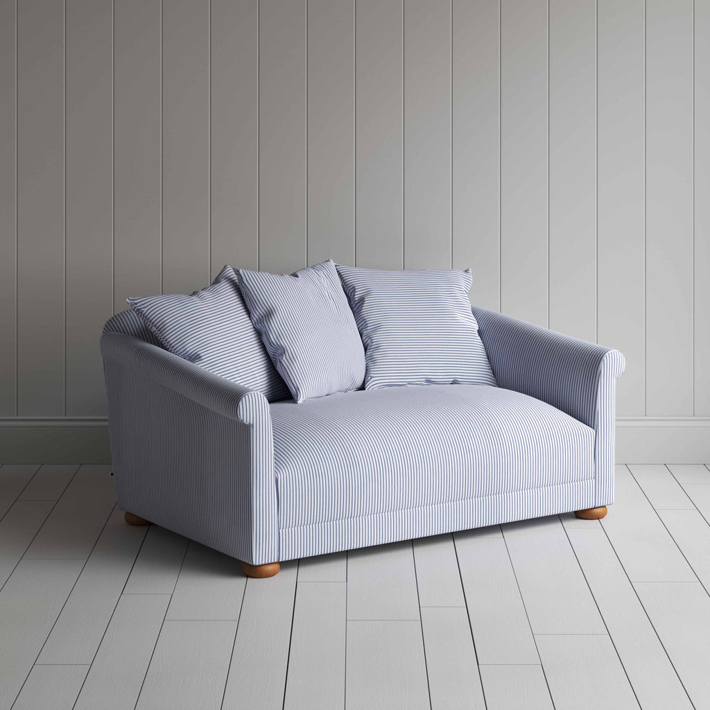  More the Merrier 2 Seater Sofa in Ticking Cotton, Aqua Brown - Nicola Harding 
