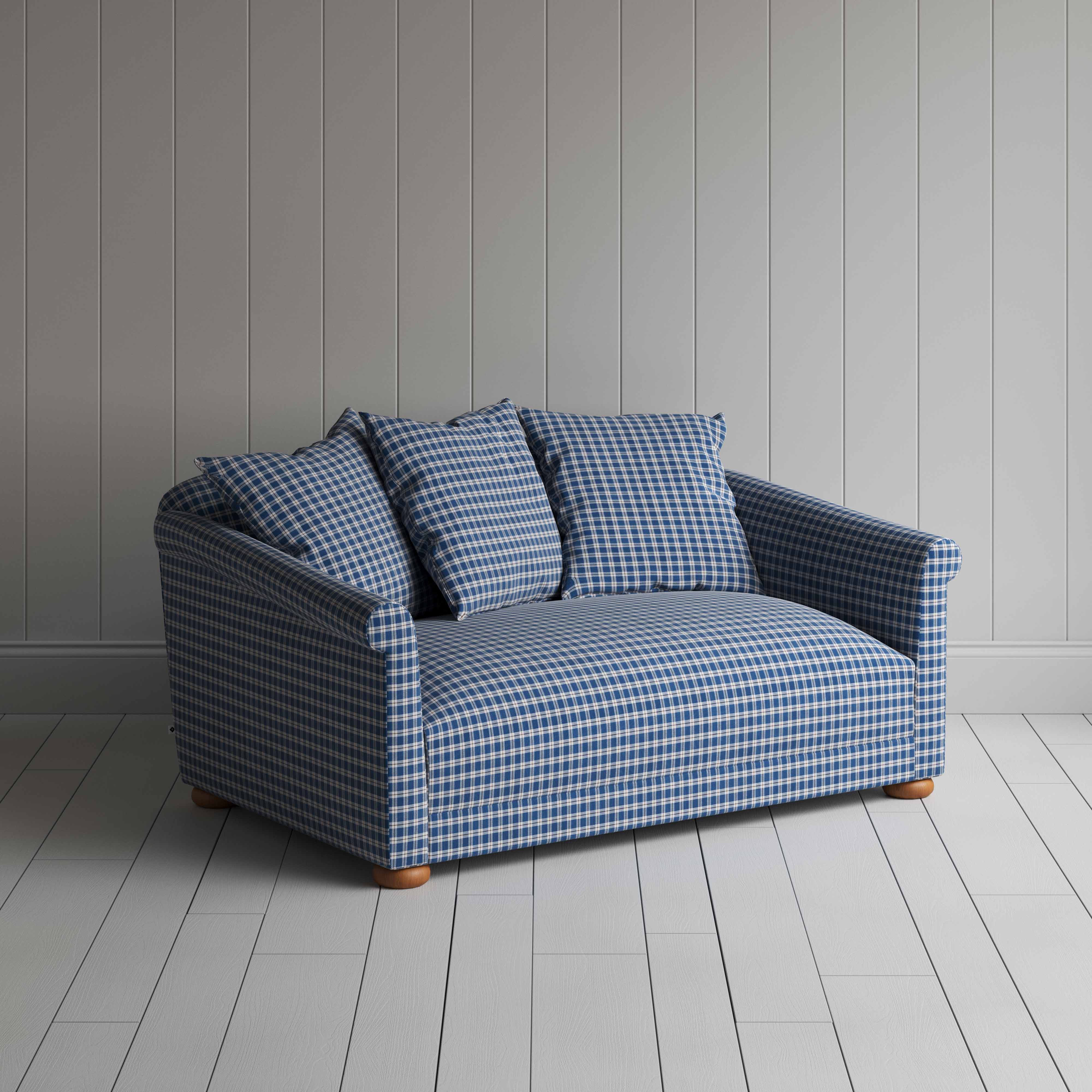  More the Merrier 2 Seater Sofa in Well Plaid Cotton, Blue Brown - Nicola Harding 