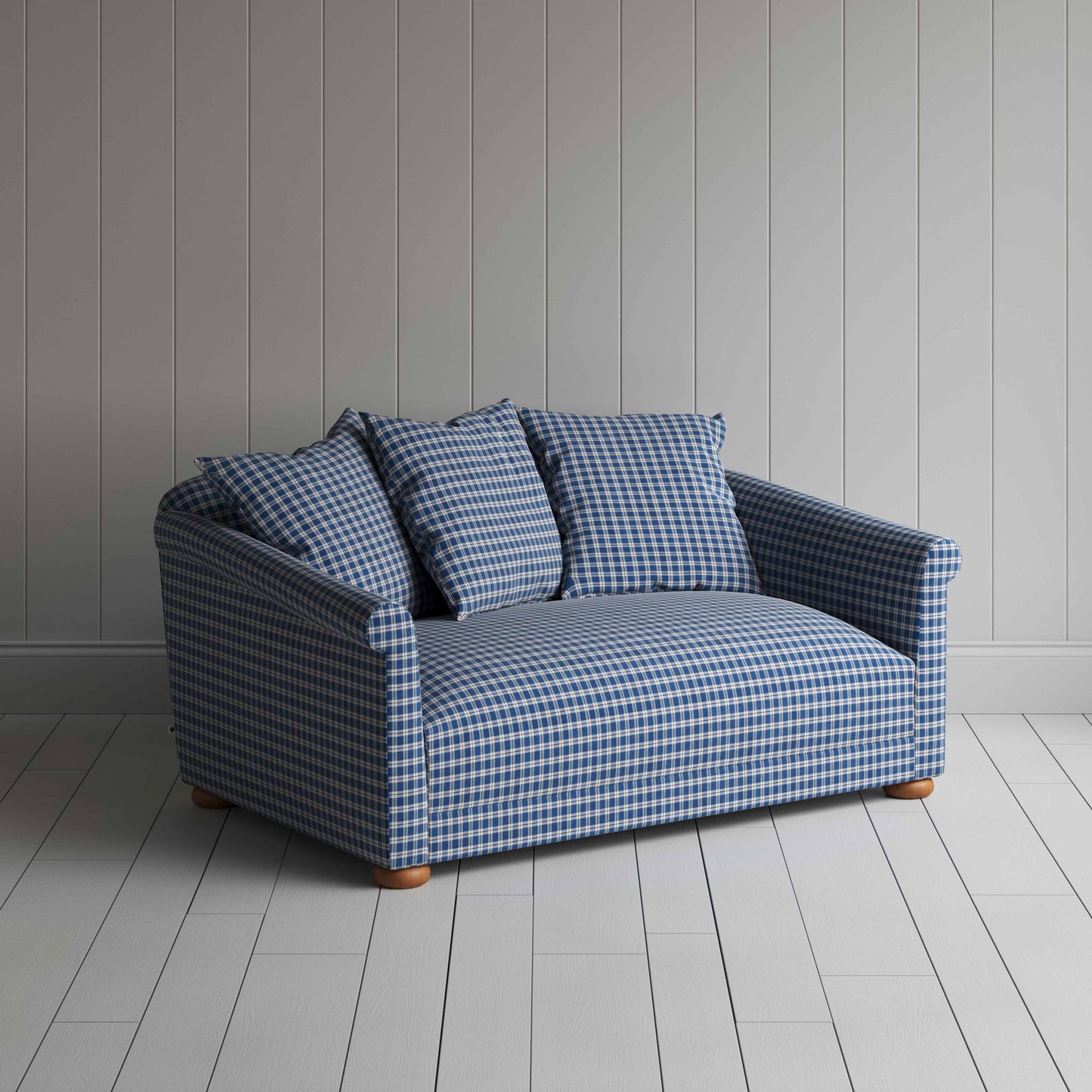 More the Merrier 2 Seater Sofa in Well Plaid Cotton, Blue Brown - Nicola Harding