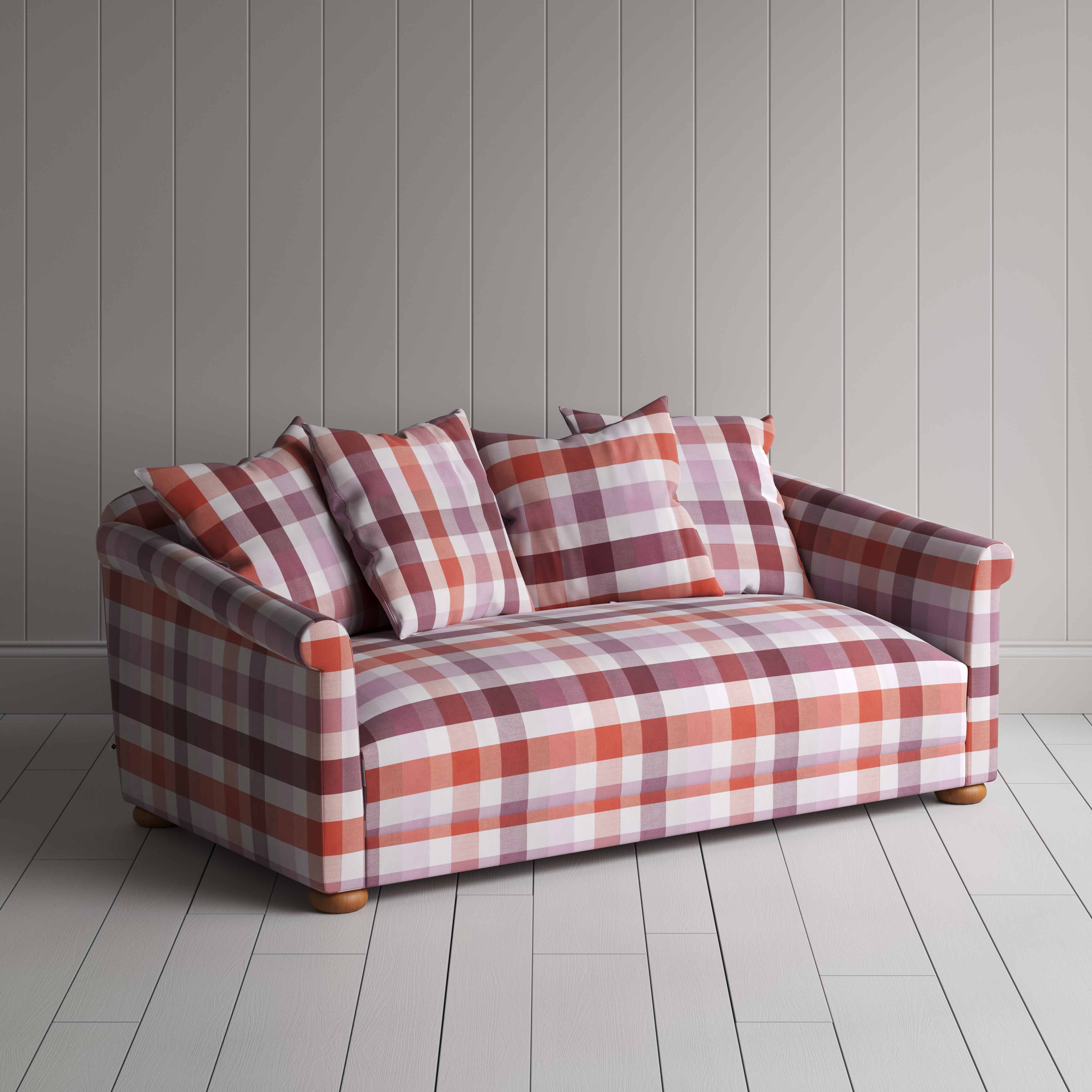  More the Merrier 3 Seater Sofa in Checkmate Cotton, Berry - Nicola Harding 