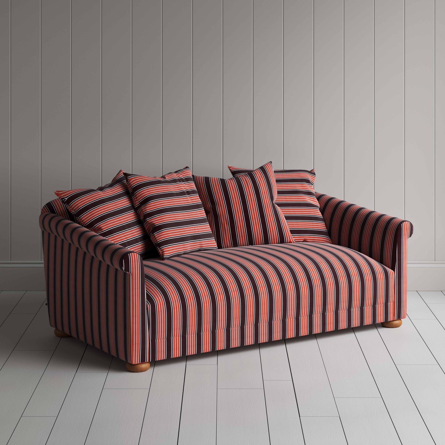 More the Merrier 3 Seater Sofa in Regatta Cotton, Flame - Nicola Harding