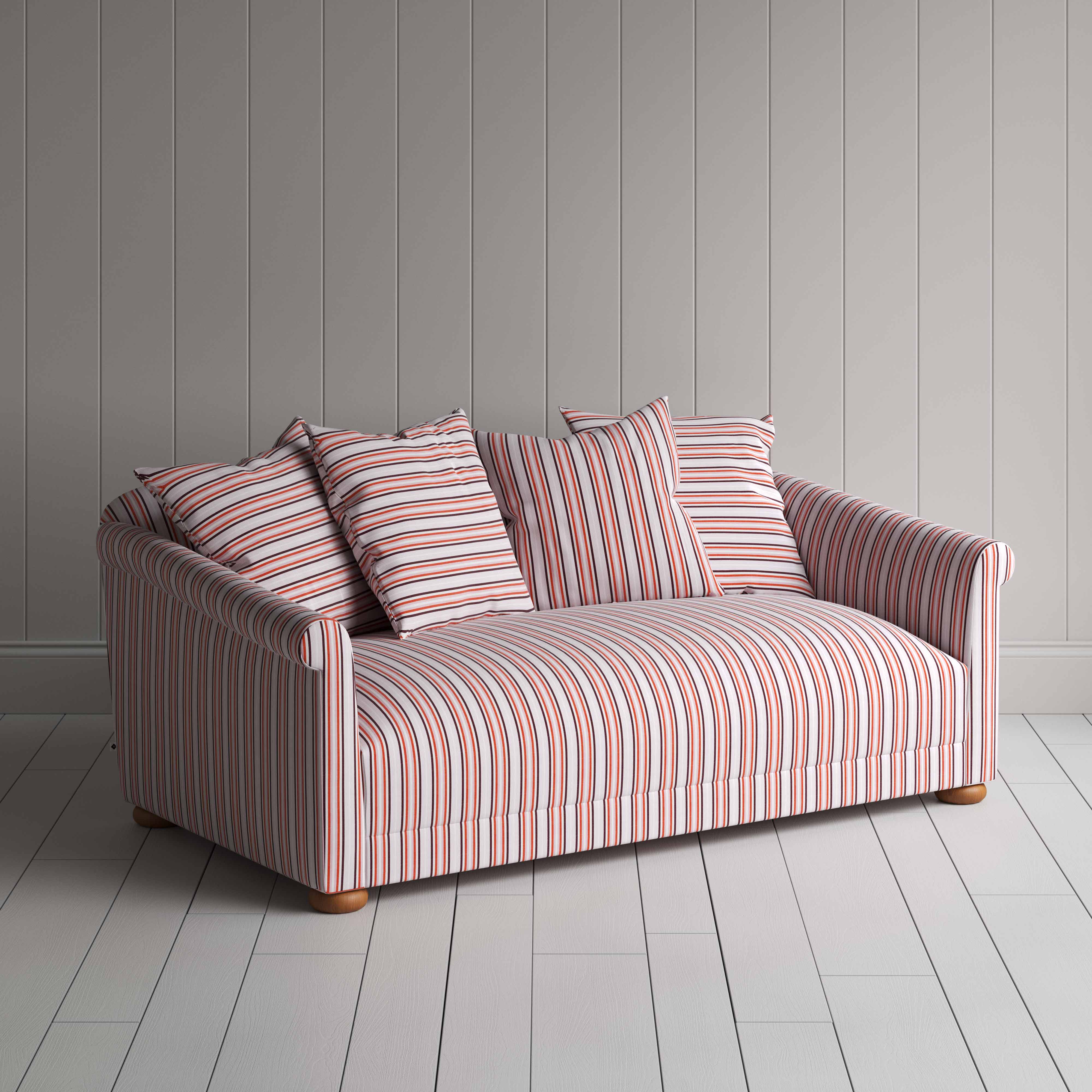  More the Merrier 3 Seater Sofa in Slow Lane Cotton Linen, Berry - Nicola Harding 