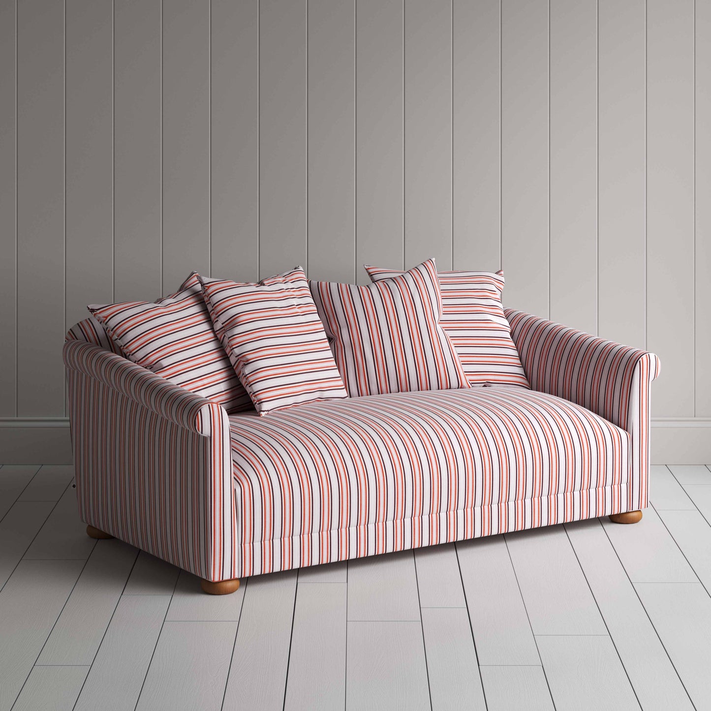 More the Merrier 3 Seater Sofa in Slow Lane Cotton Linen, Berry - Nicola Harding