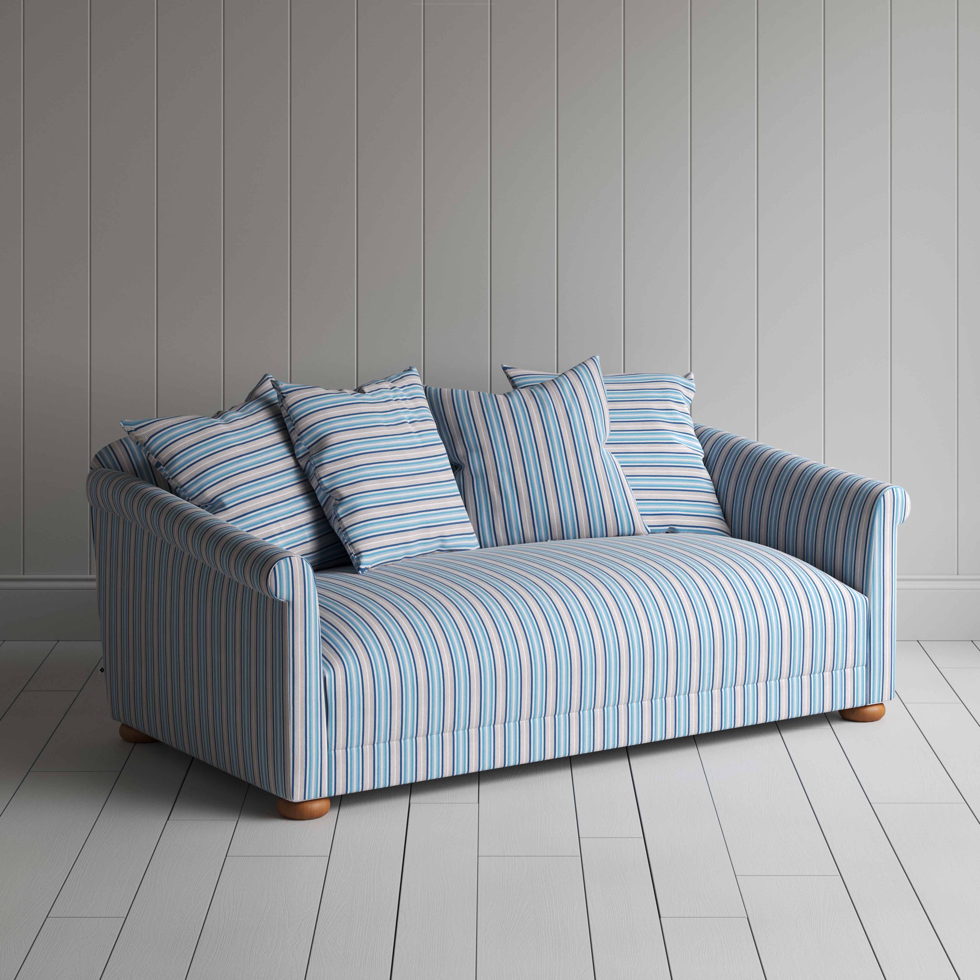  More the Merrier 3 Seater Sofa in Slow Lane Cotton Linen, Blue - Nicola Harding 