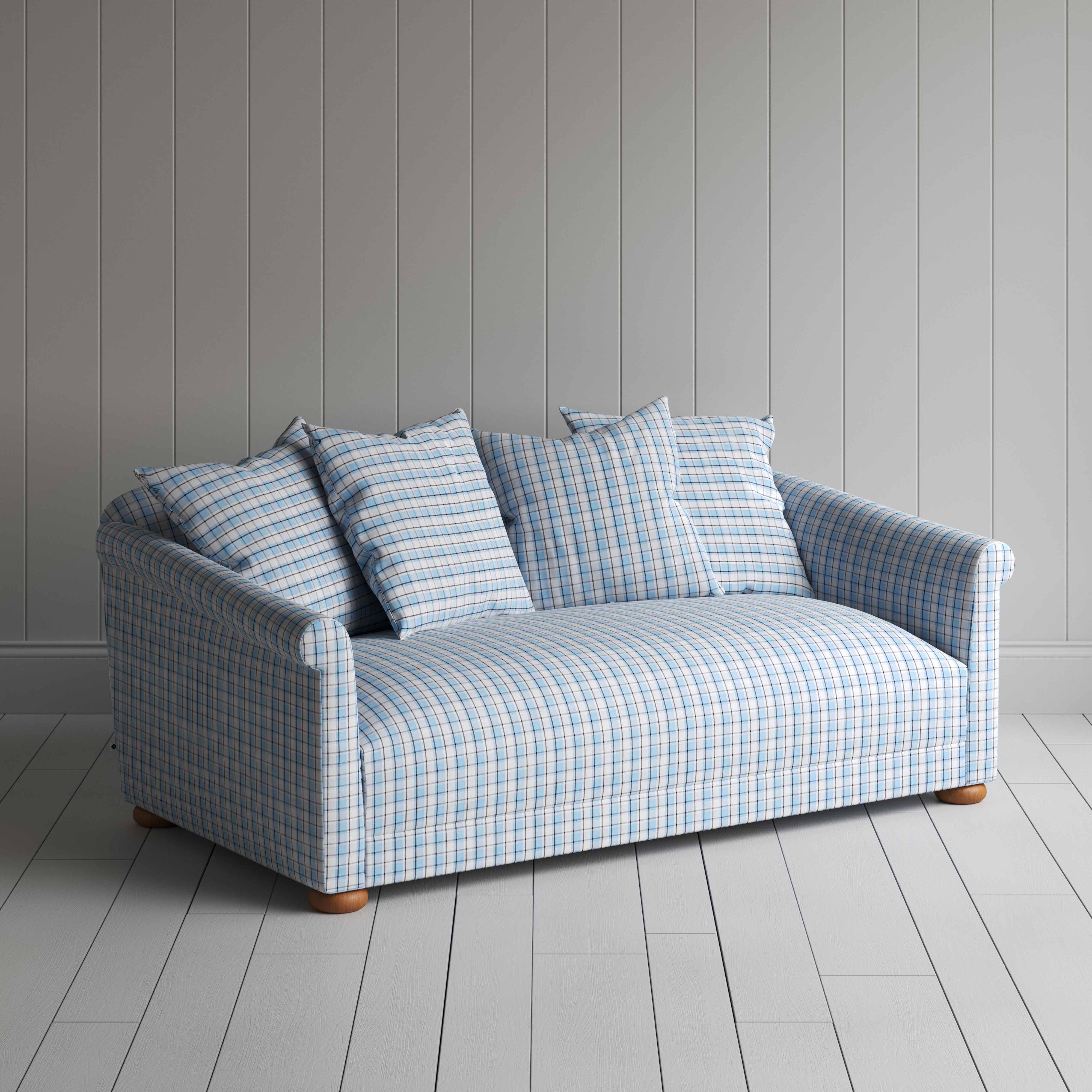  More the Merrier 3 Seater Sofa in Square Deal Cotton, Blue Brown - Nicola Harding 