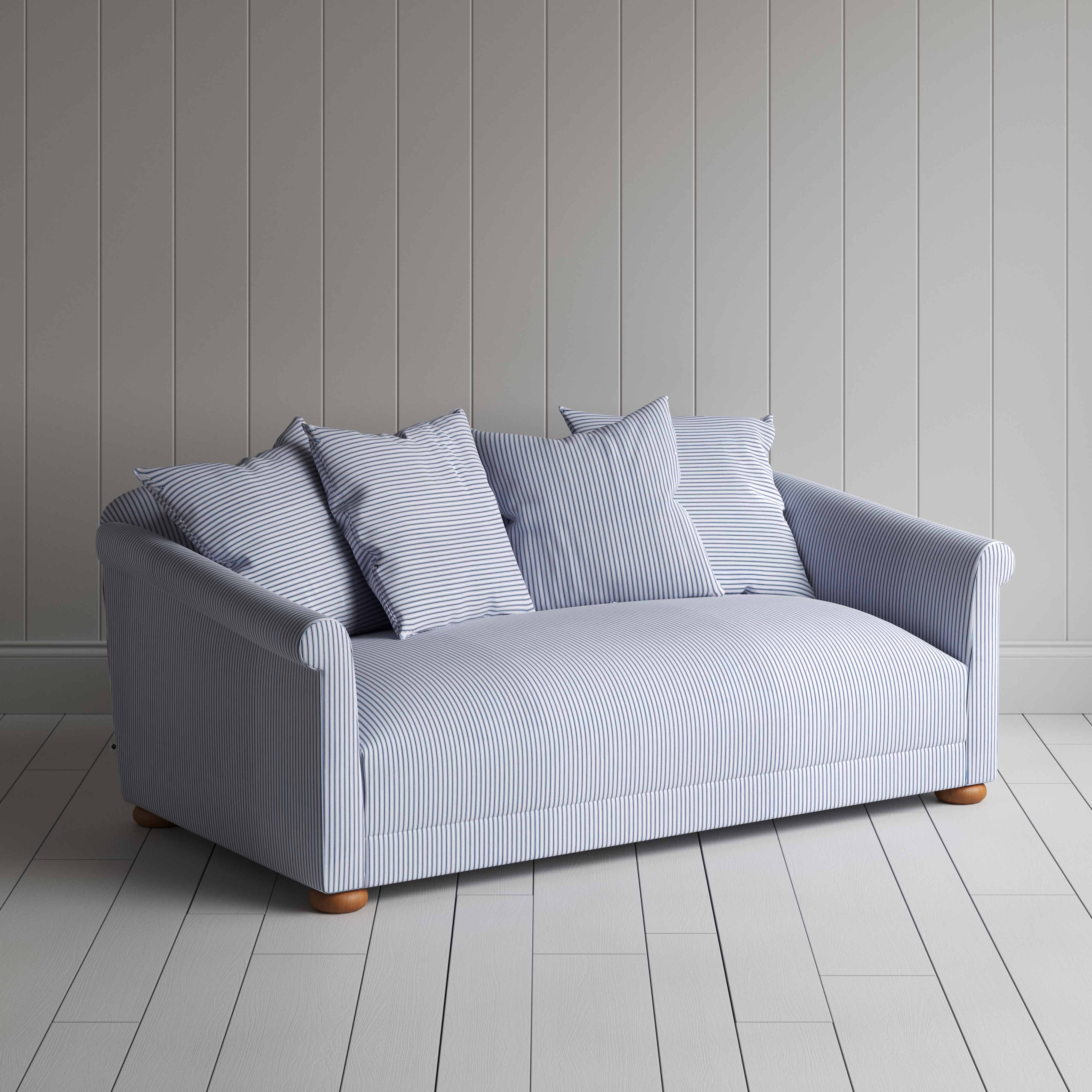  More the Merrier 3 Seater Sofa in Ticking Cotton, Aqua Brown - Nicola Harding 