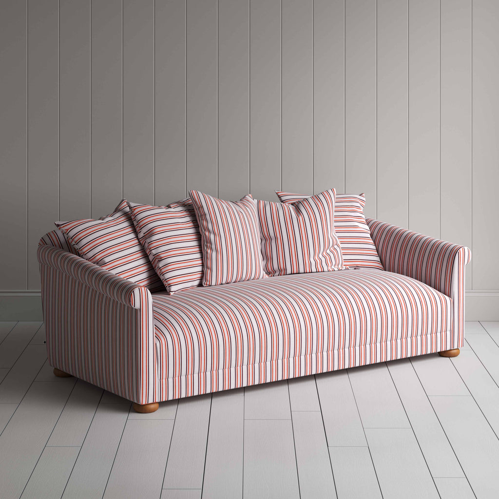  More the Merrier 4 Seater Sofa in Slow Lane Cotton Linen, Berry - Nicola Harding 