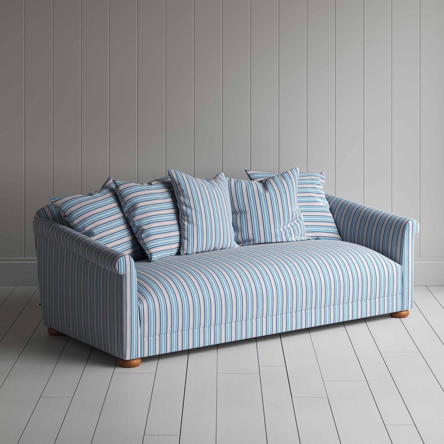 More the Merrier 4 Seater Sofa in Slow Lane Cotton Linen, Blue - Nicola Harding