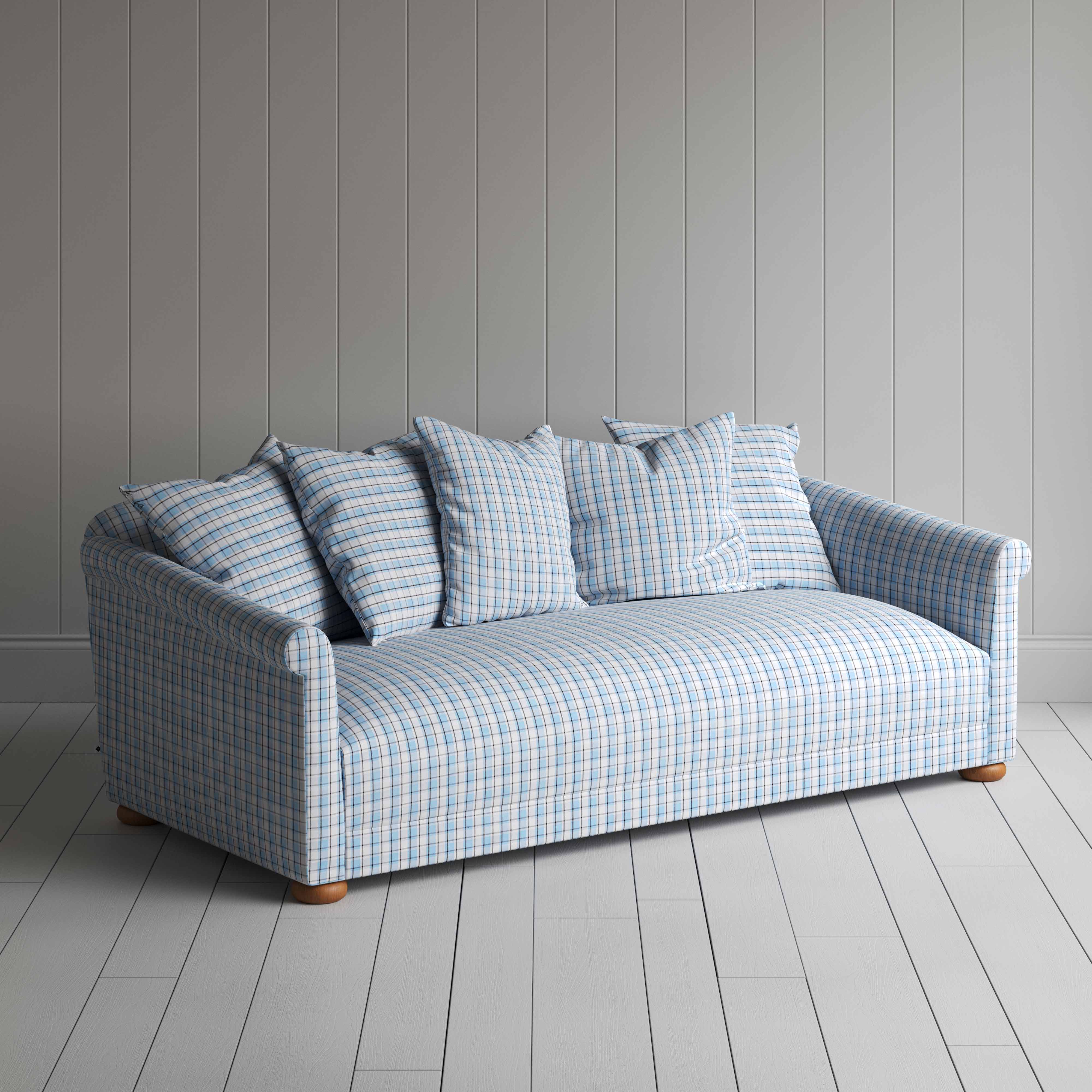  More the Merrier 4 Seater Sofa in Square Deal Cotton, Blue Brown - Nicola Harding 