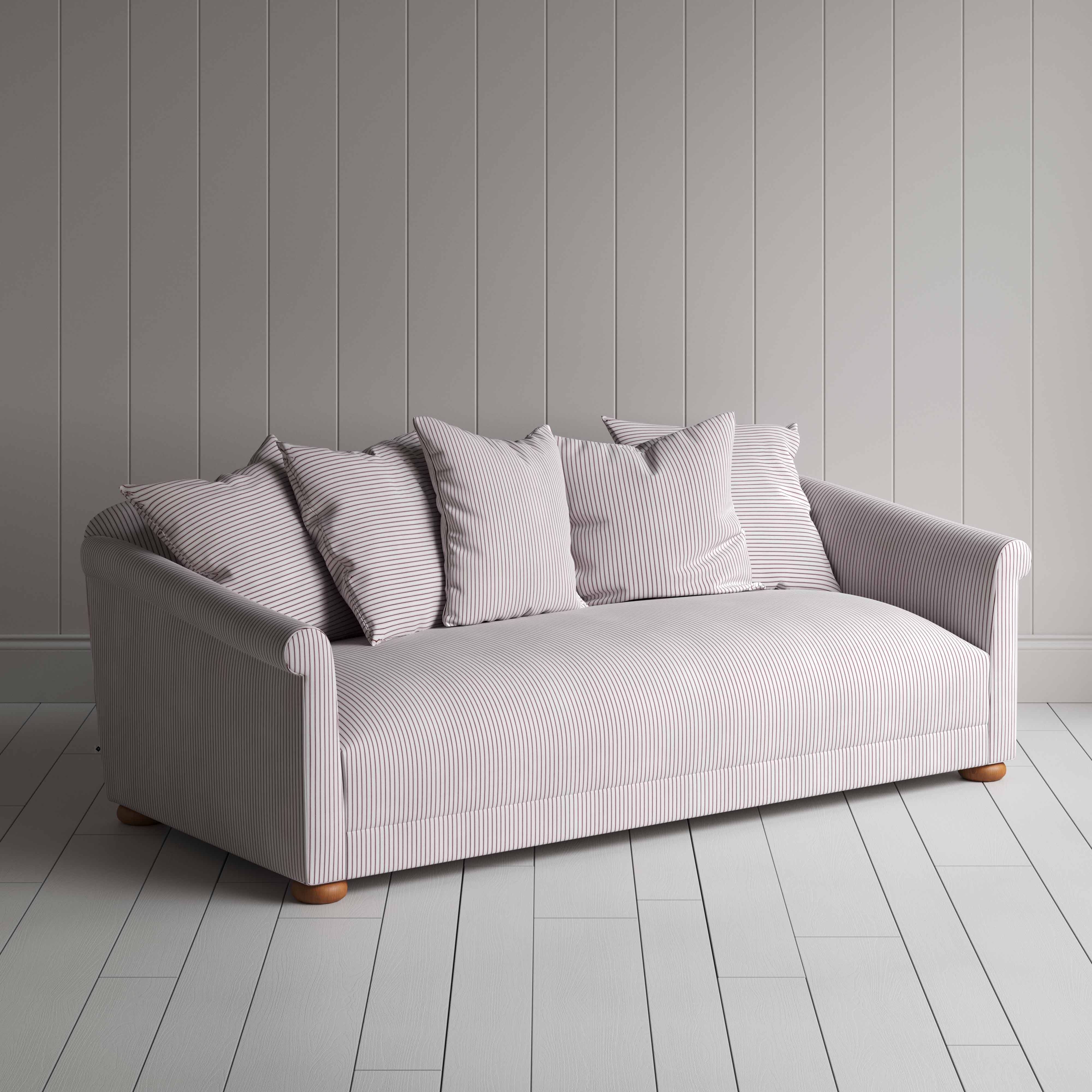  More the Merrier 4 Seater Sofa in Ticking Cotton, Berry - Nicola Harding 