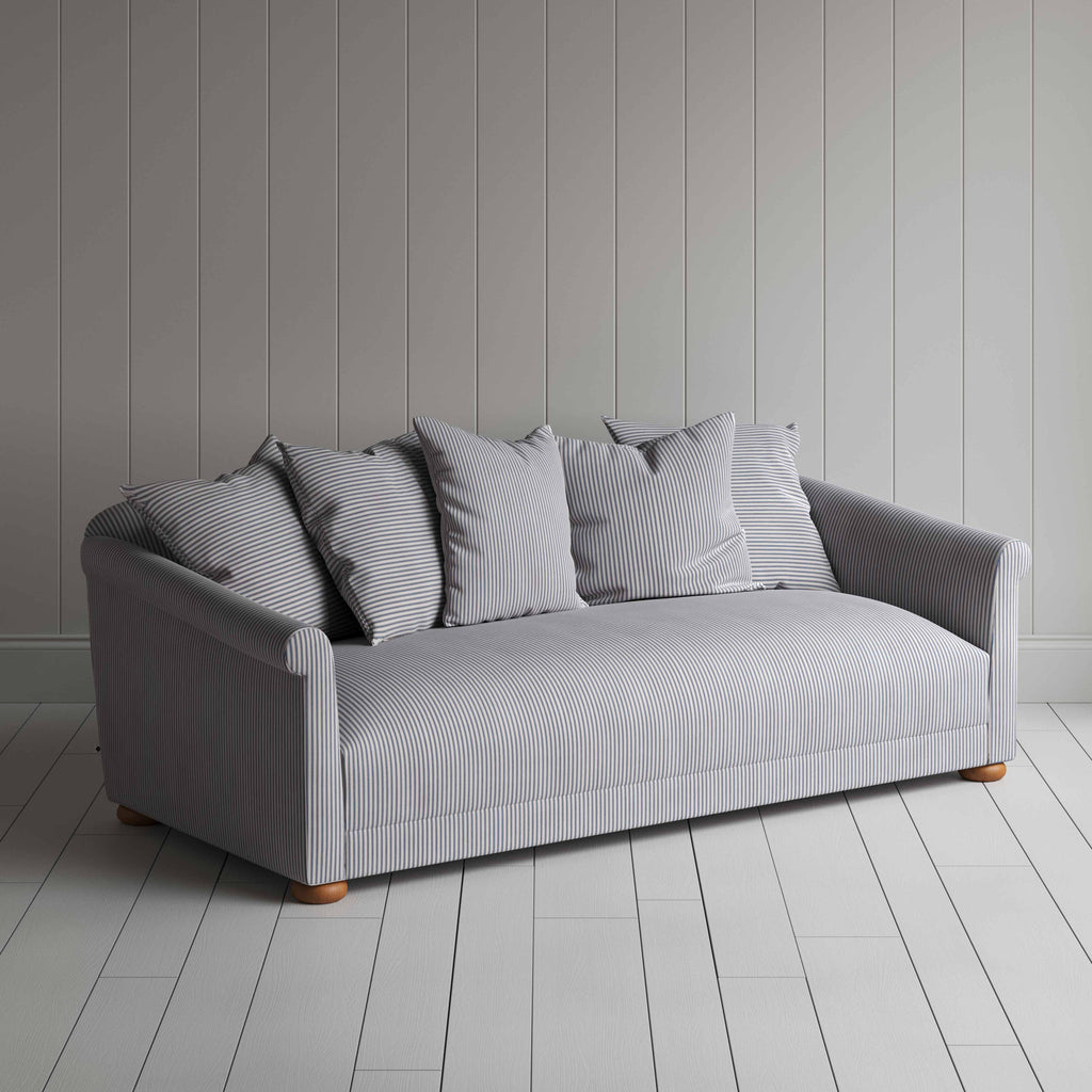  More the Merrier 4 Seater Sofa in Ticking Cotton, Blue Brown - Nicola Harding 