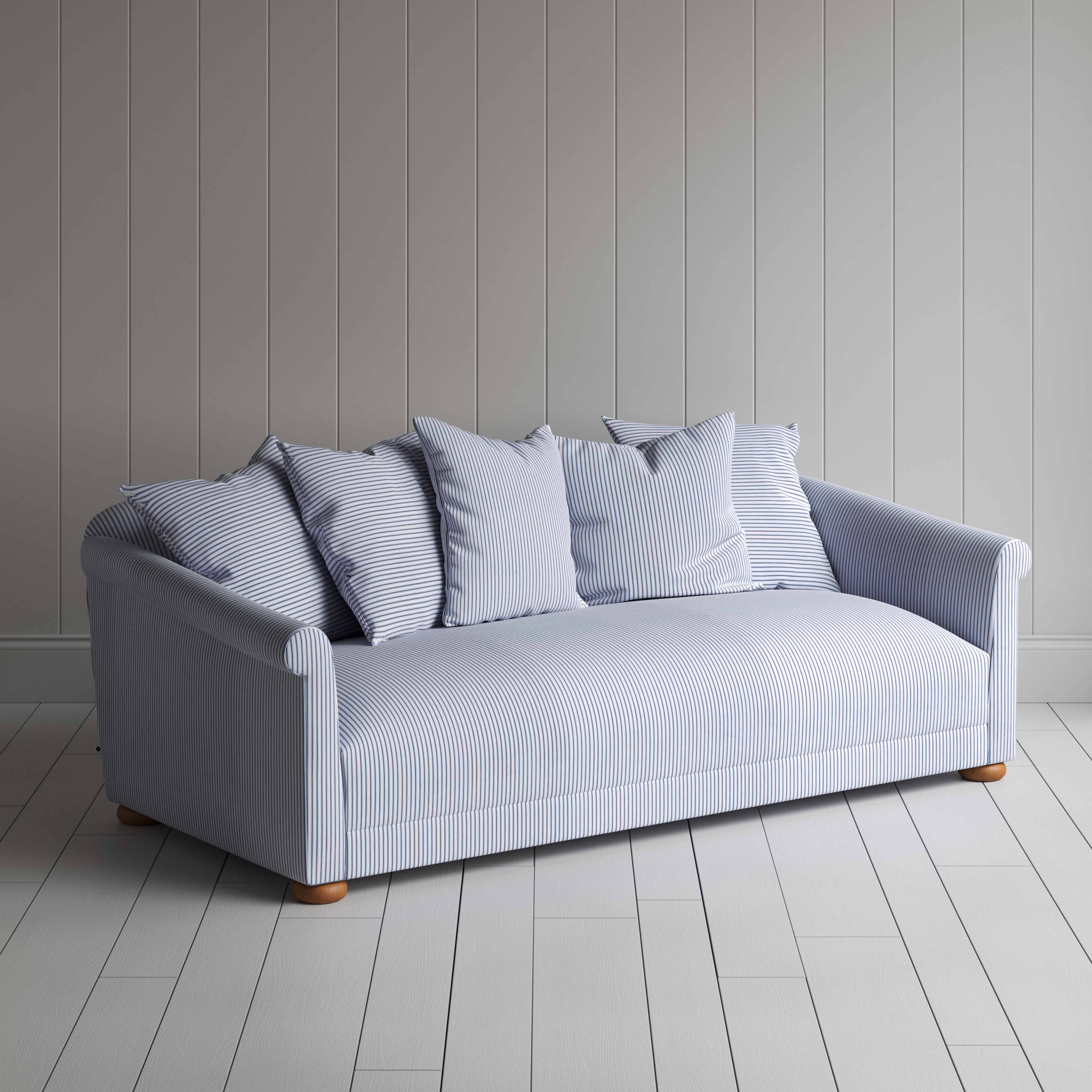  More the Merrier 4 Seater Sofa in Ticking Cotton, Aqua Brown - Nicola Harding 