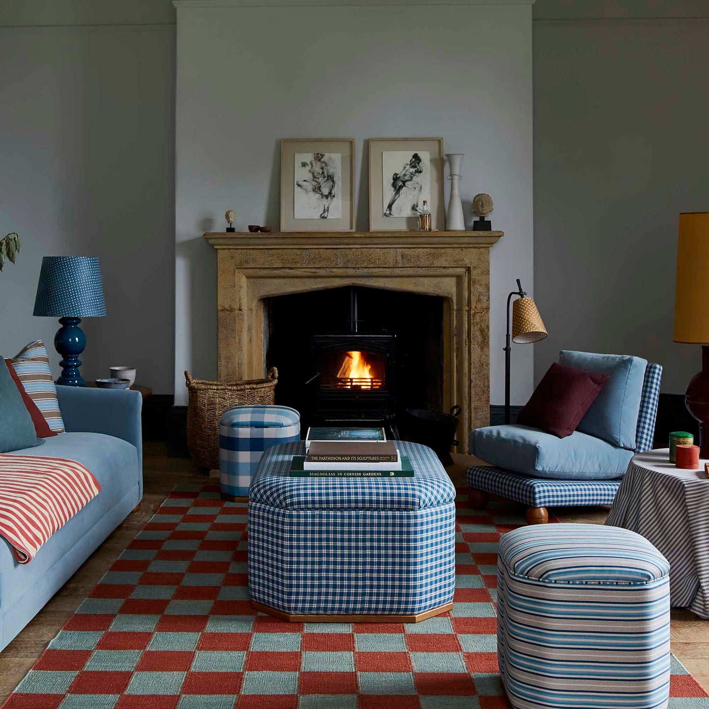 Hither Hexagonal Ottoman in Laidback Linen Cayenne - Nicola Harding