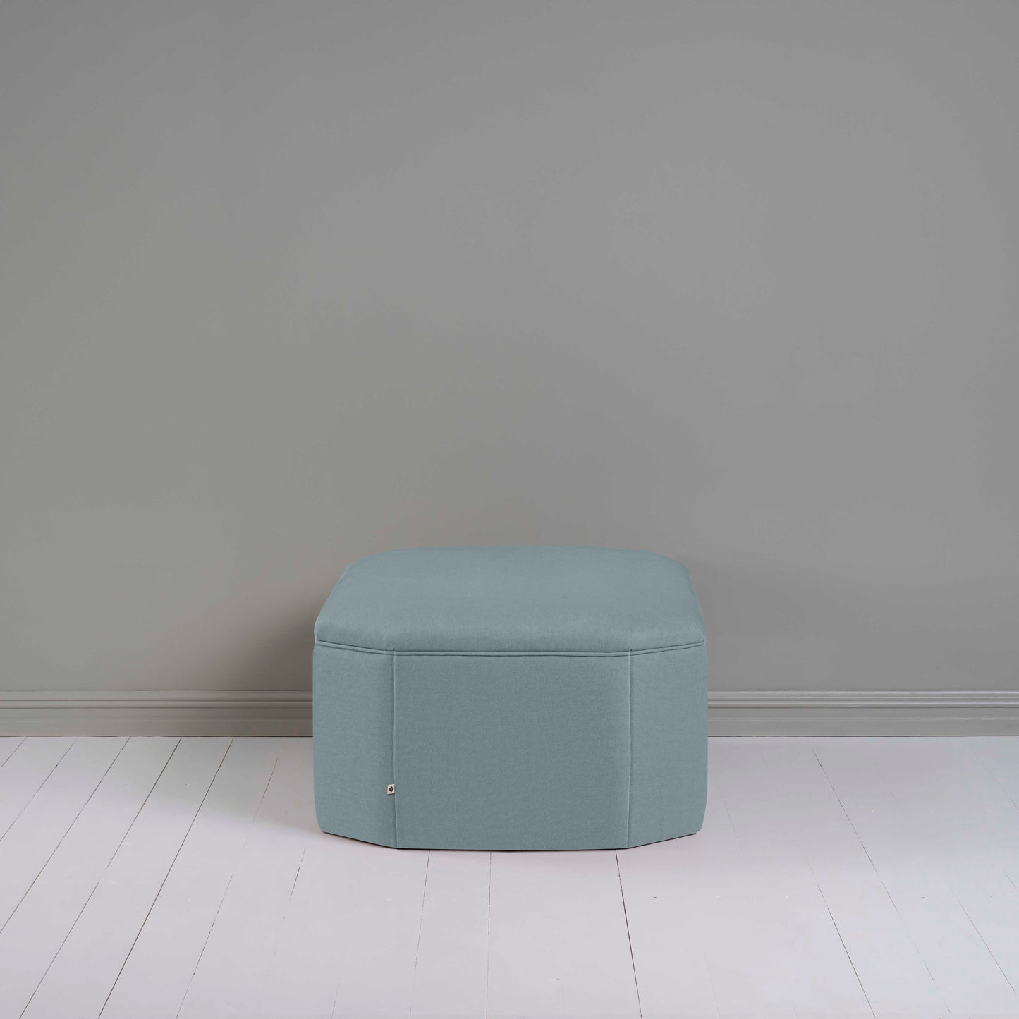 Hither Hexagonal Storage Ottoman in Laidback Linen Cerulean - Nicola Harding