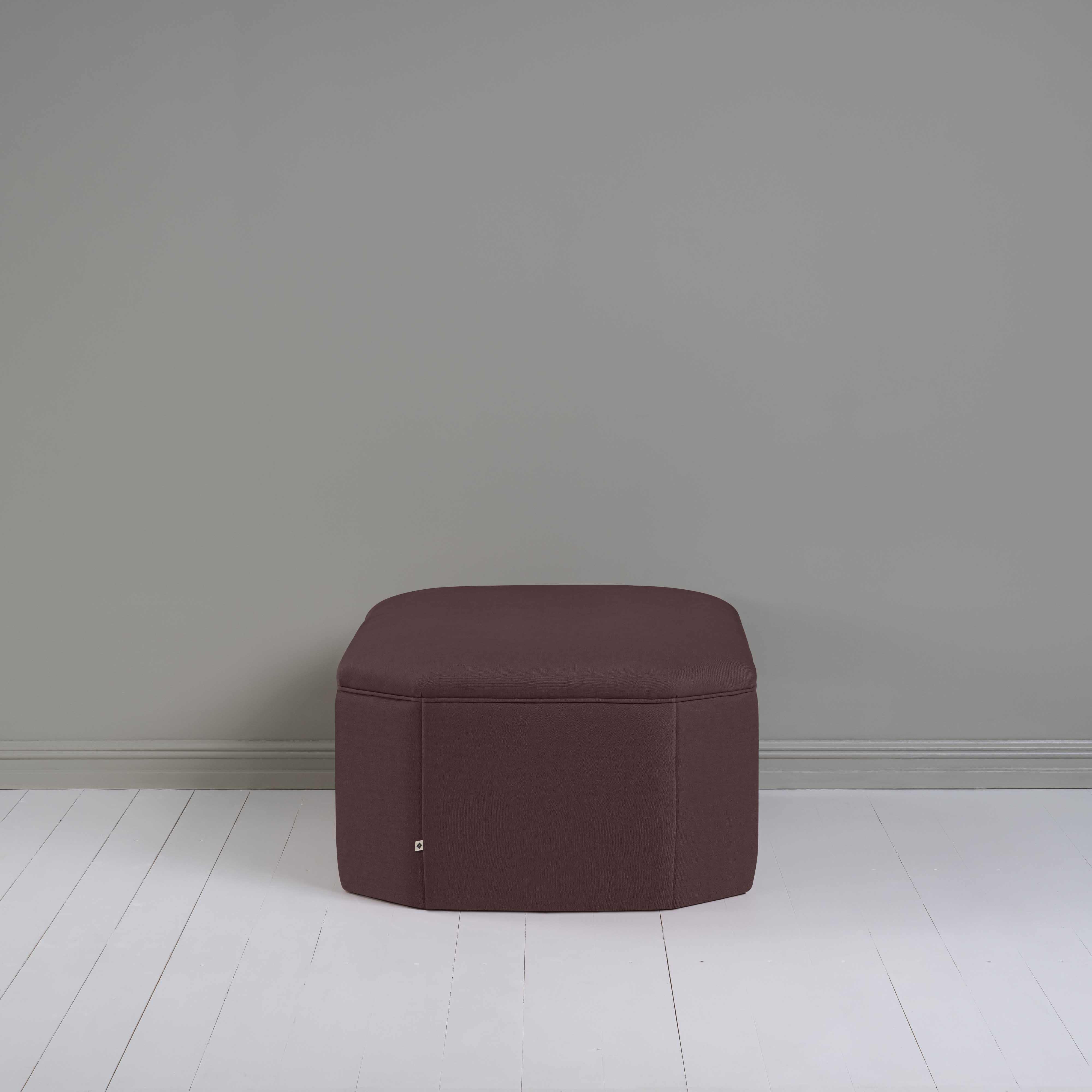  Hither Hexagonal Ottoman in Laidback Linen Damson - Nicola Harding 