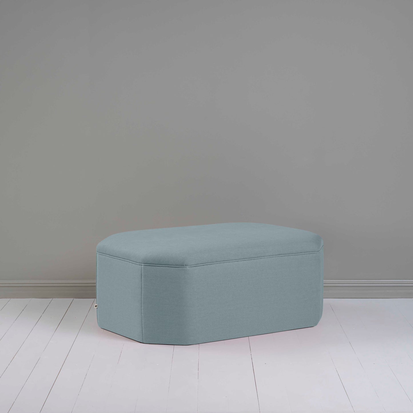 Hither Hexagonal Storage Ottoman in Laidback Linen Cerulean - Nicola Harding