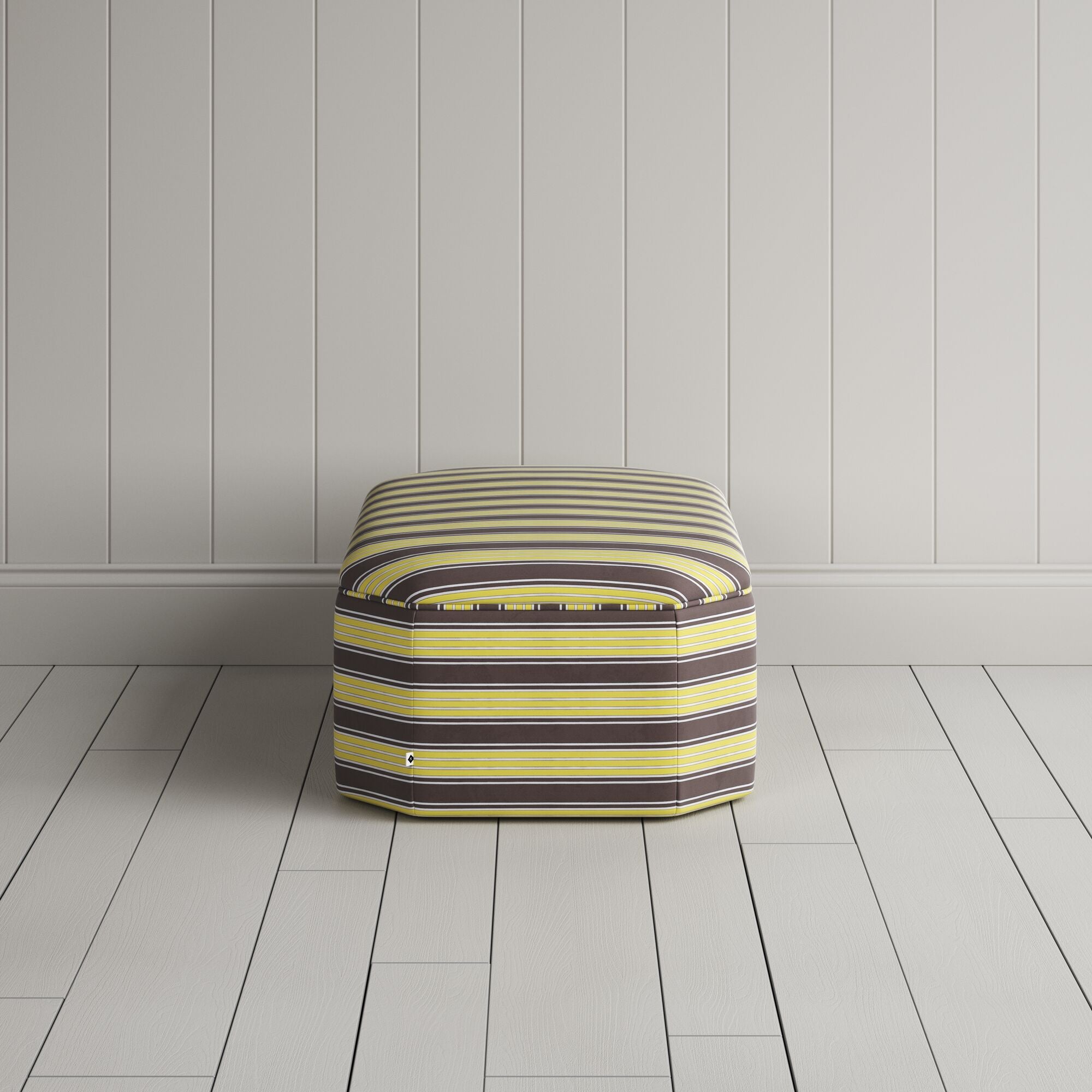  Hither Hexagonal Ottoman in Regatta Cotton, Custard 