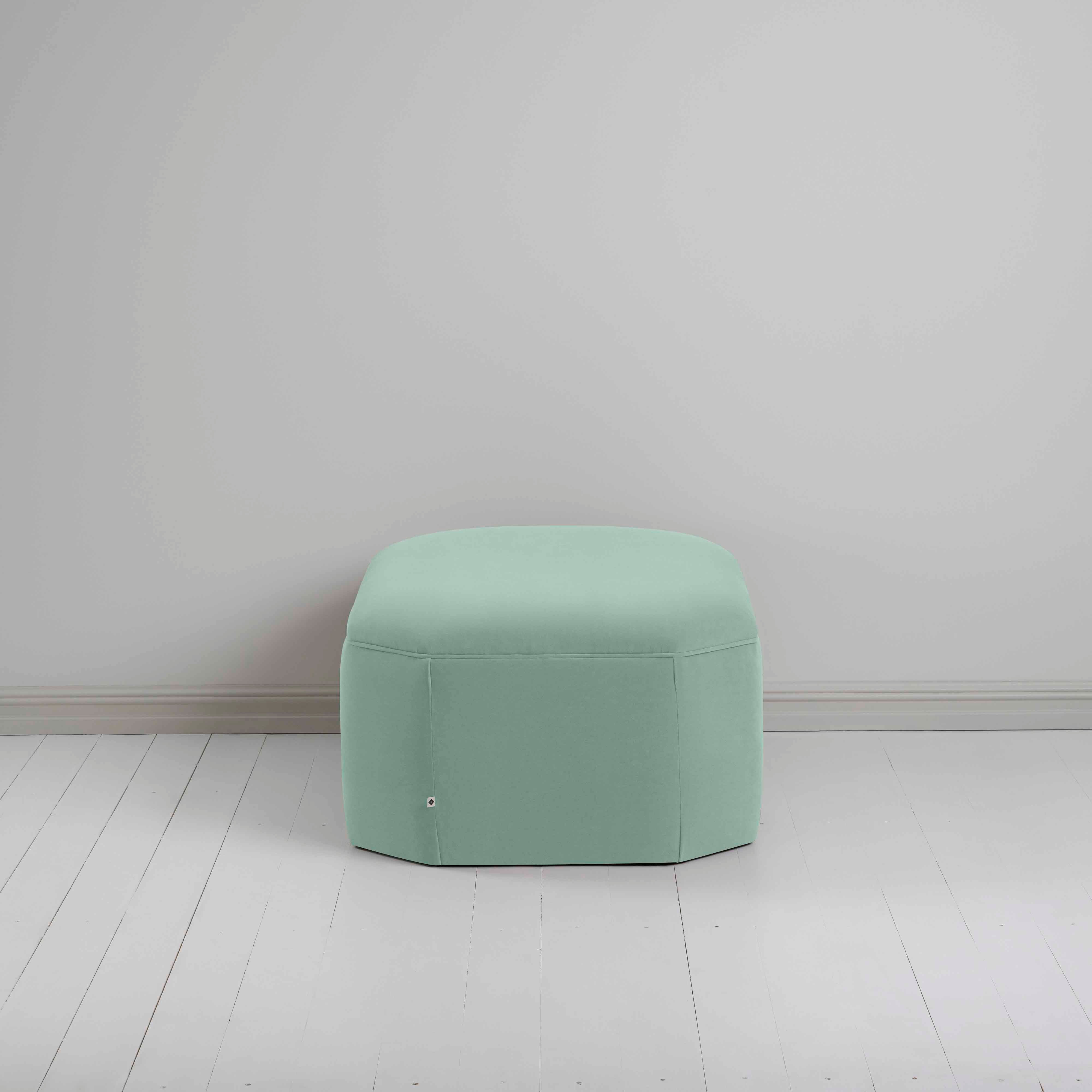  Hither Hexagonal Storage Ottoman in Intelligent Velvet Sea Mist - Nicola Harding 