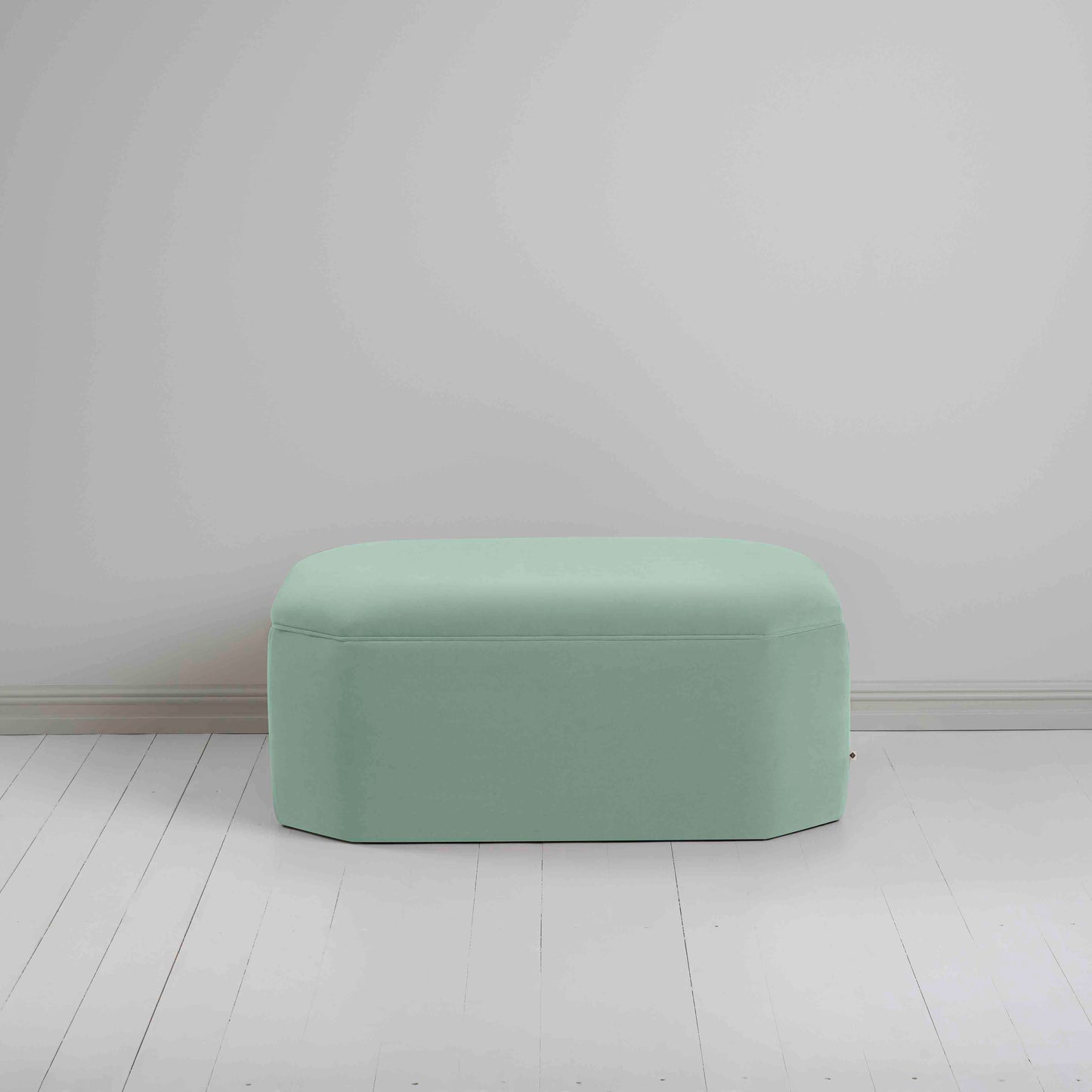 Hither Hexagonal Storage Ottoman in Intelligent Velvet Sea Mist - Nicola Harding