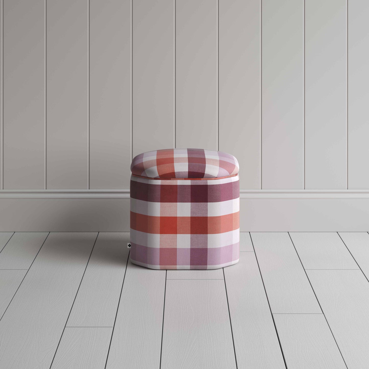 Thither Hexagonal Ottoman in Checkmate Cotton, Berry - NiX