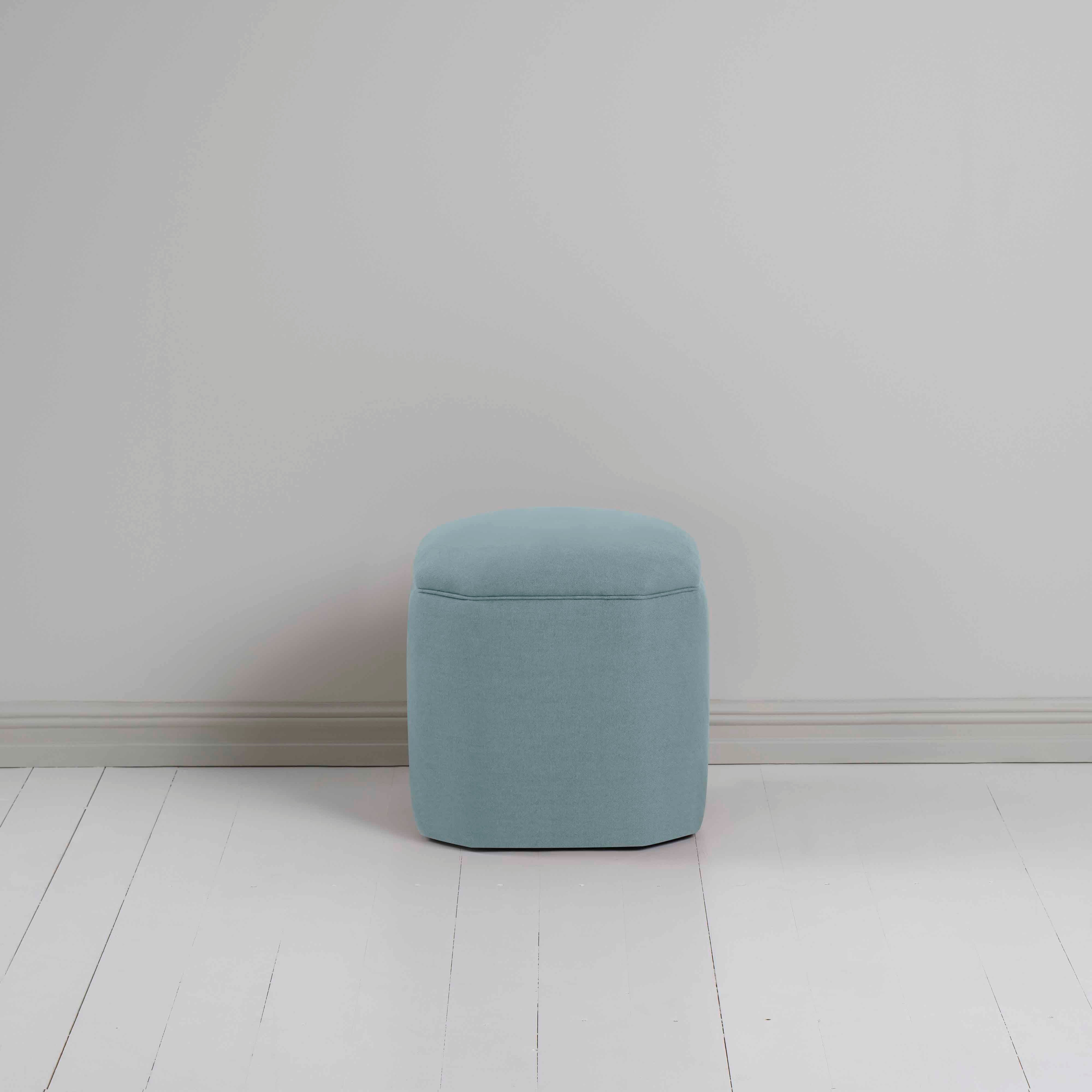  Thither Hexagonal Ottoman in Laidback Linen Cerulean Back View - NiX 
