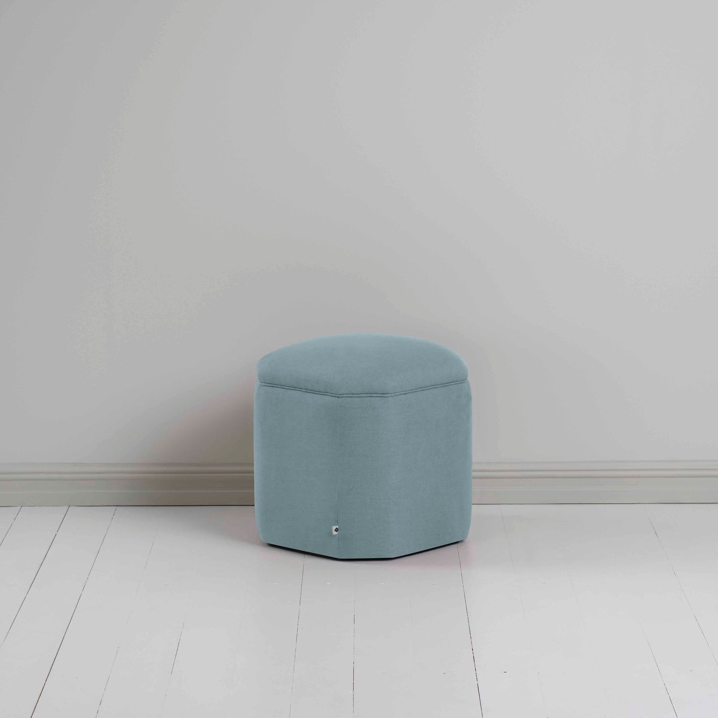 Thither Hexagonal Ottoman in Laidback Linen Cerulean