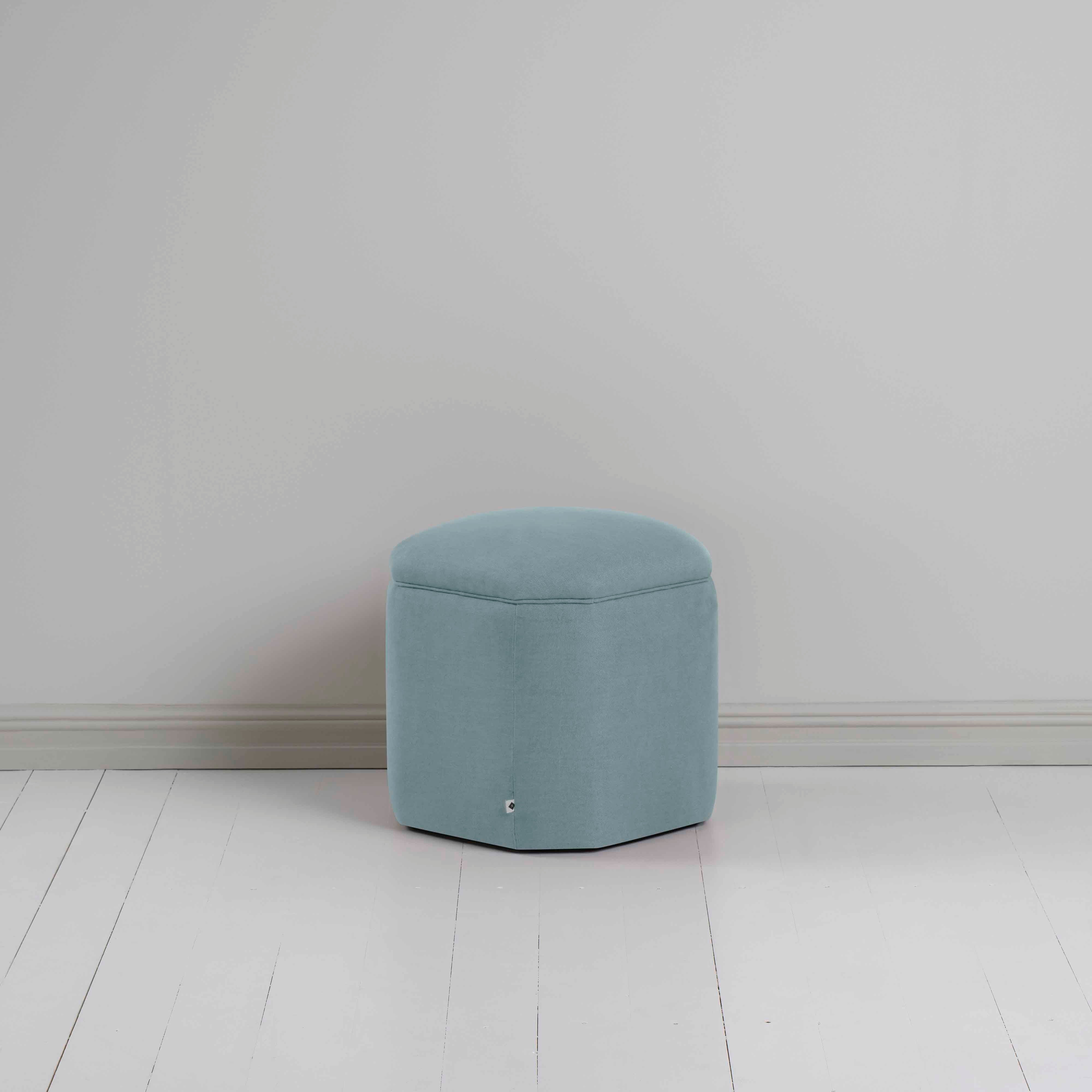  Thither Hexagonal Ottoman in Laidback Linen Cerulean - NiX 