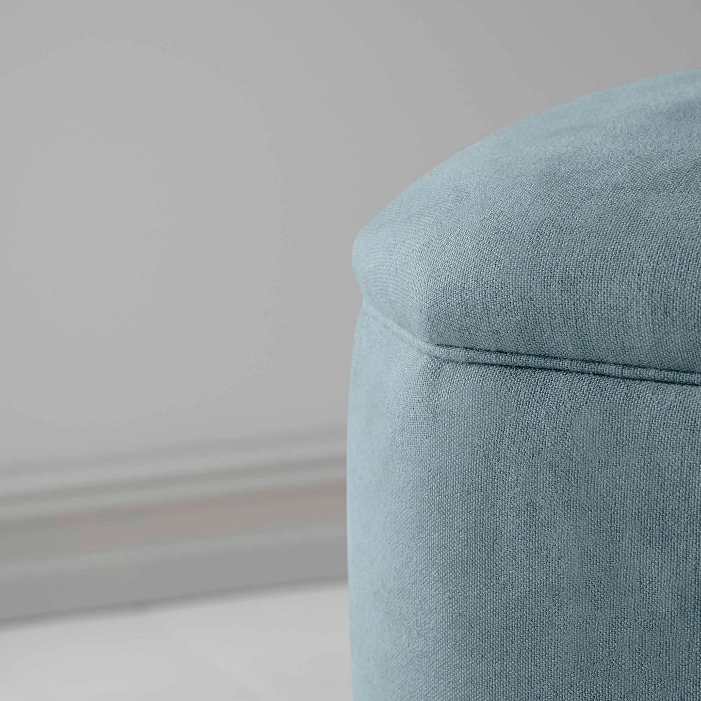 Thither Hexagonal Ottoman in Laidback Linen Cerulean Design Closeup - NiX