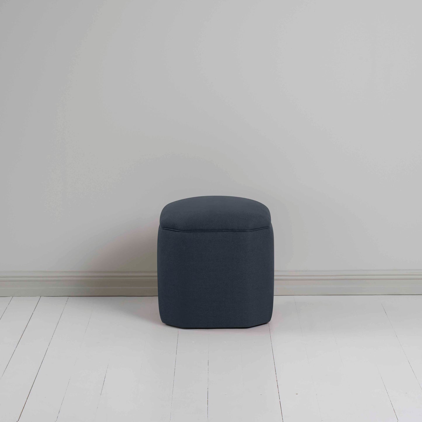 Thither Hexagonal Ottoman in Laidback Linen Midnight Back View - NiX