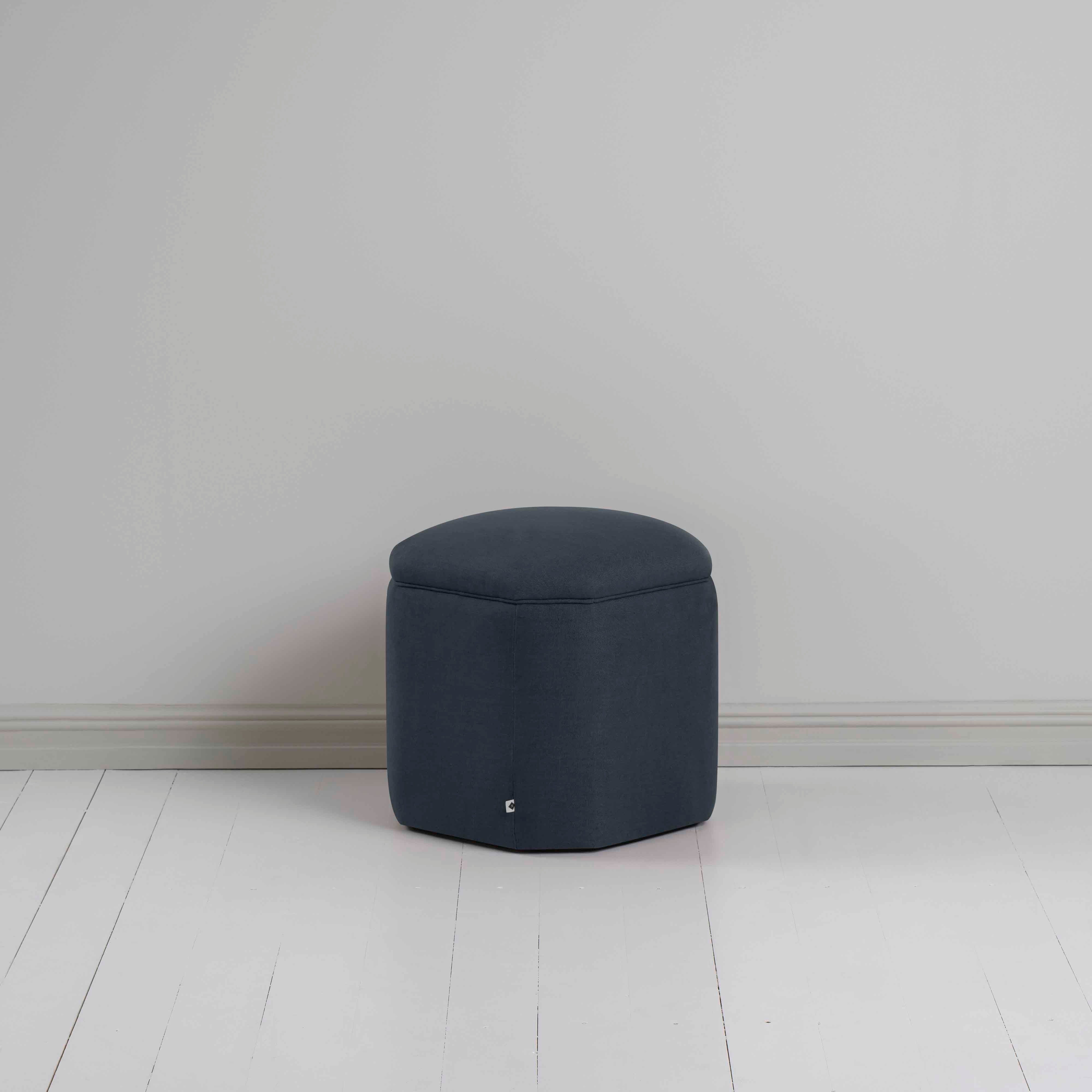  Thither Hexagonal Ottoman in Laidback Linen Midnight 