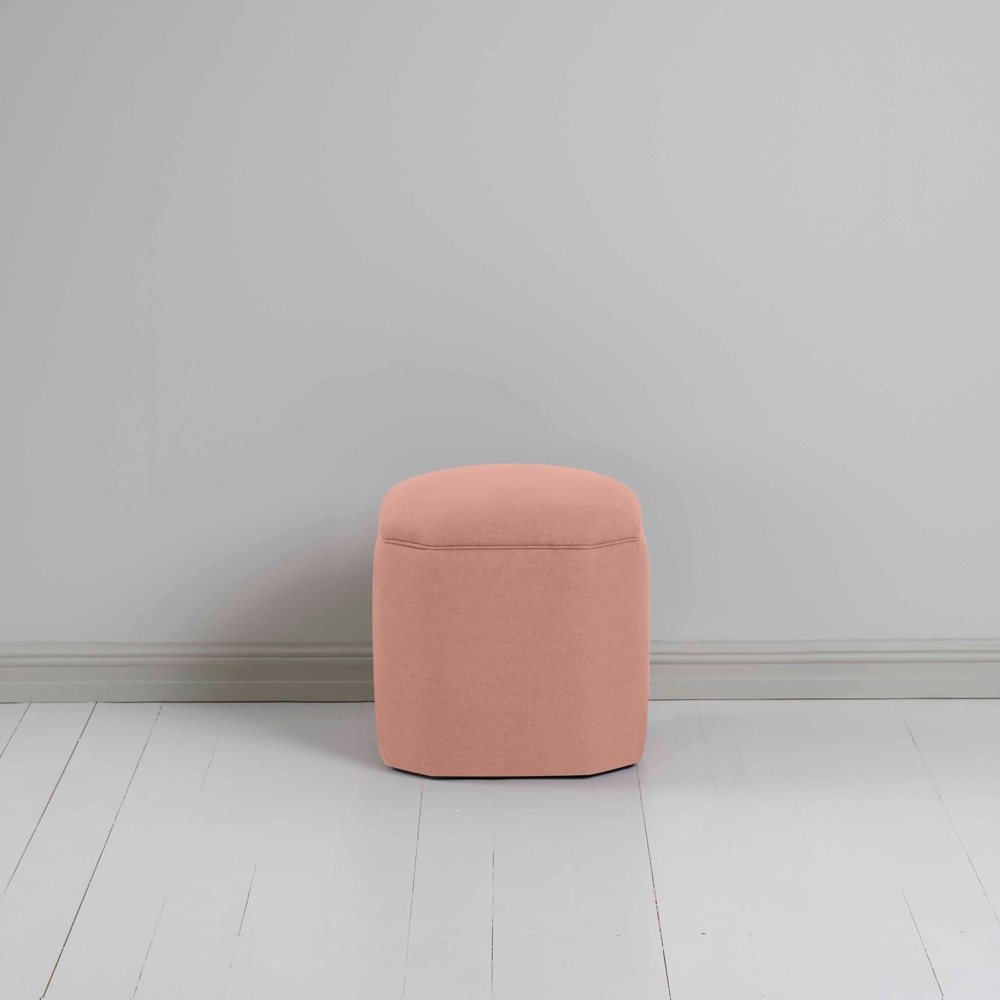 Thither Hexagonal Ottoman in Laidback Linen Roseberry Back View - NiX