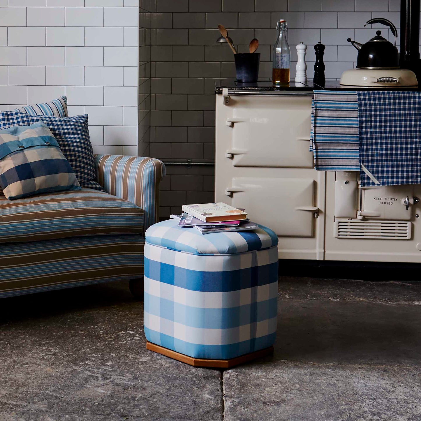 Thither Hexagonal Ottoman in Laidback Linen Shadow