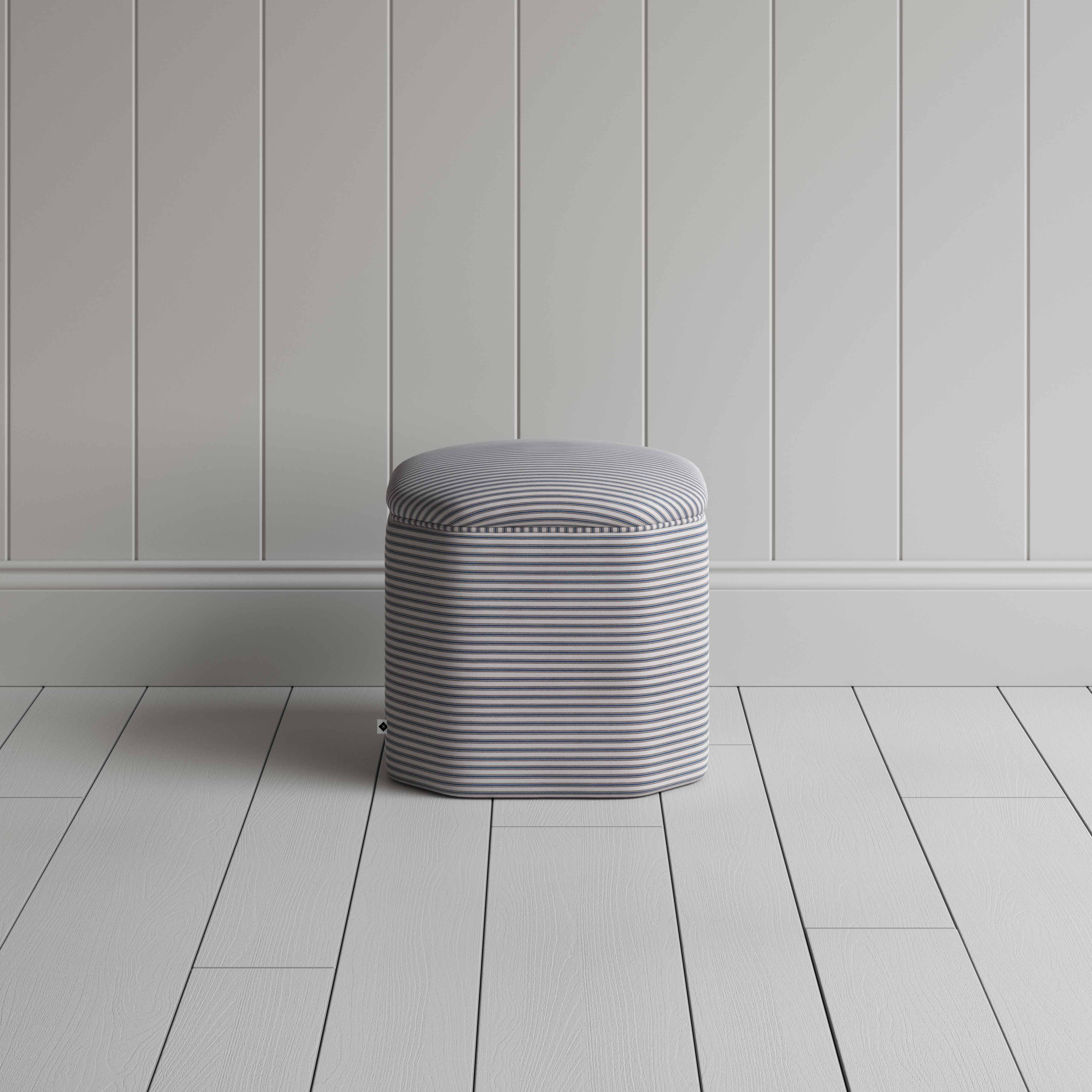  Thither Hexagonal Ottoman in Ticking Cotton, Blue Brown - NiX 