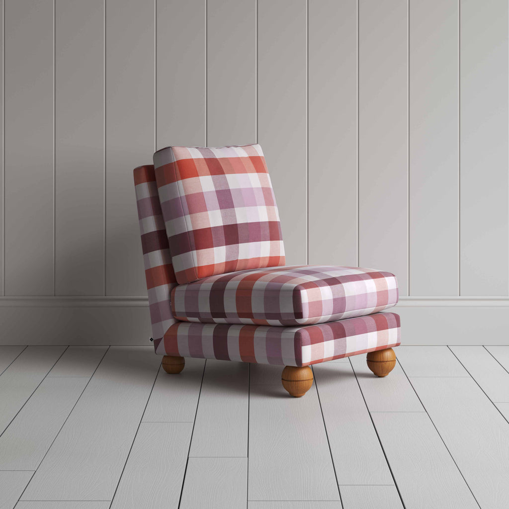  Perch Slipper Armchair in Checkmate Cotton, Berry 