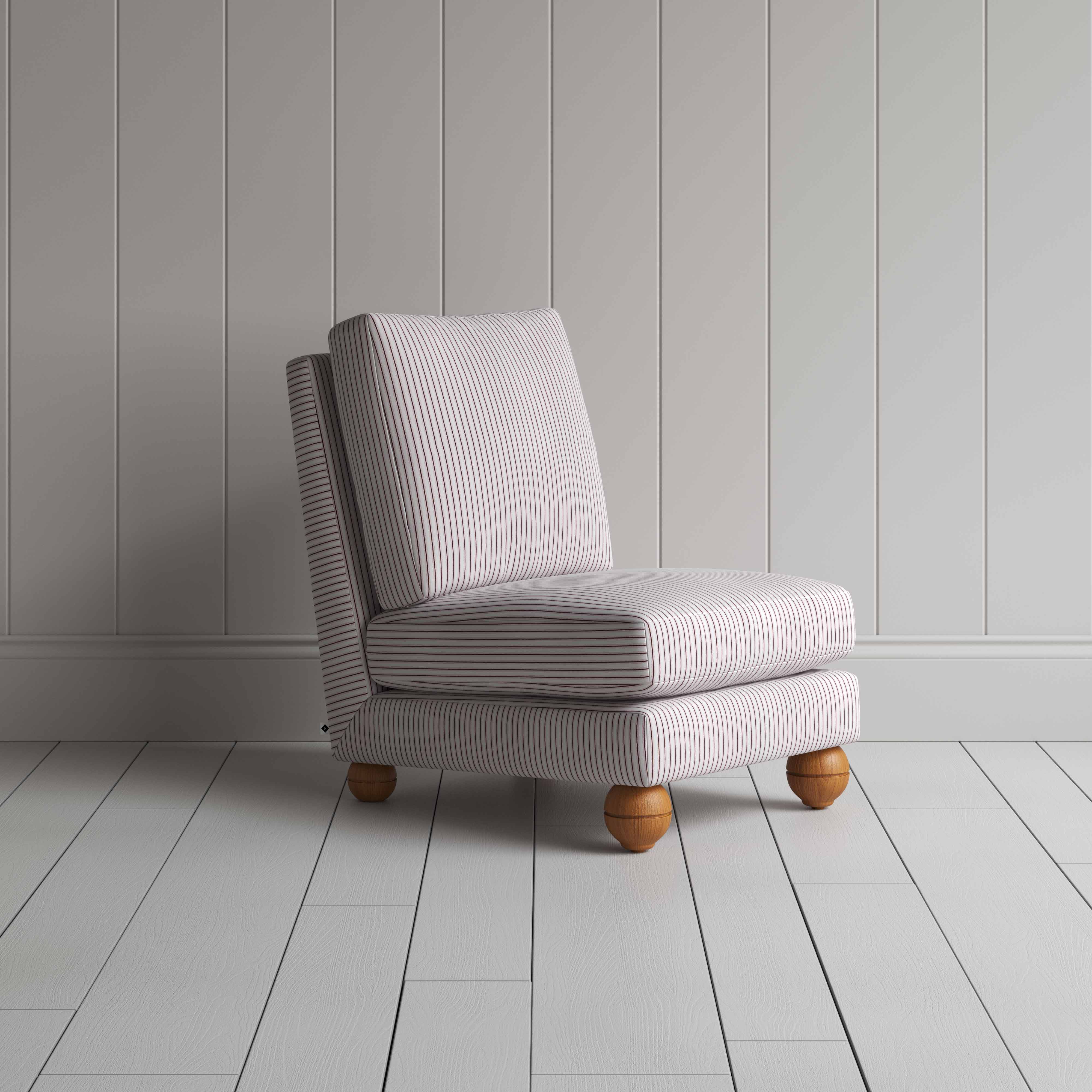  Perch Slipper Armchair in Ticking Cotton, Berry 