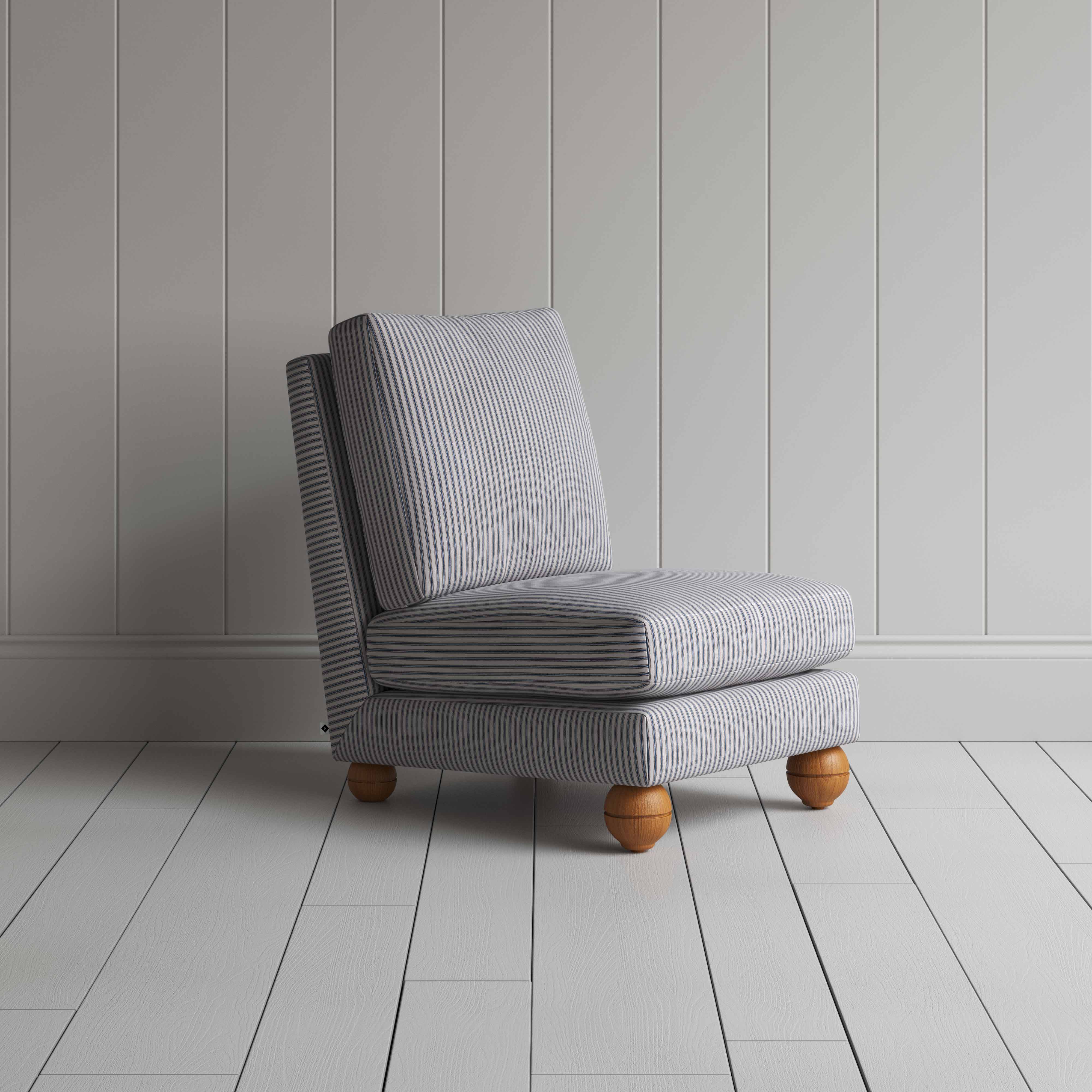  Perch Slipper Armchair in Ticking Cotton, Blue Brown 