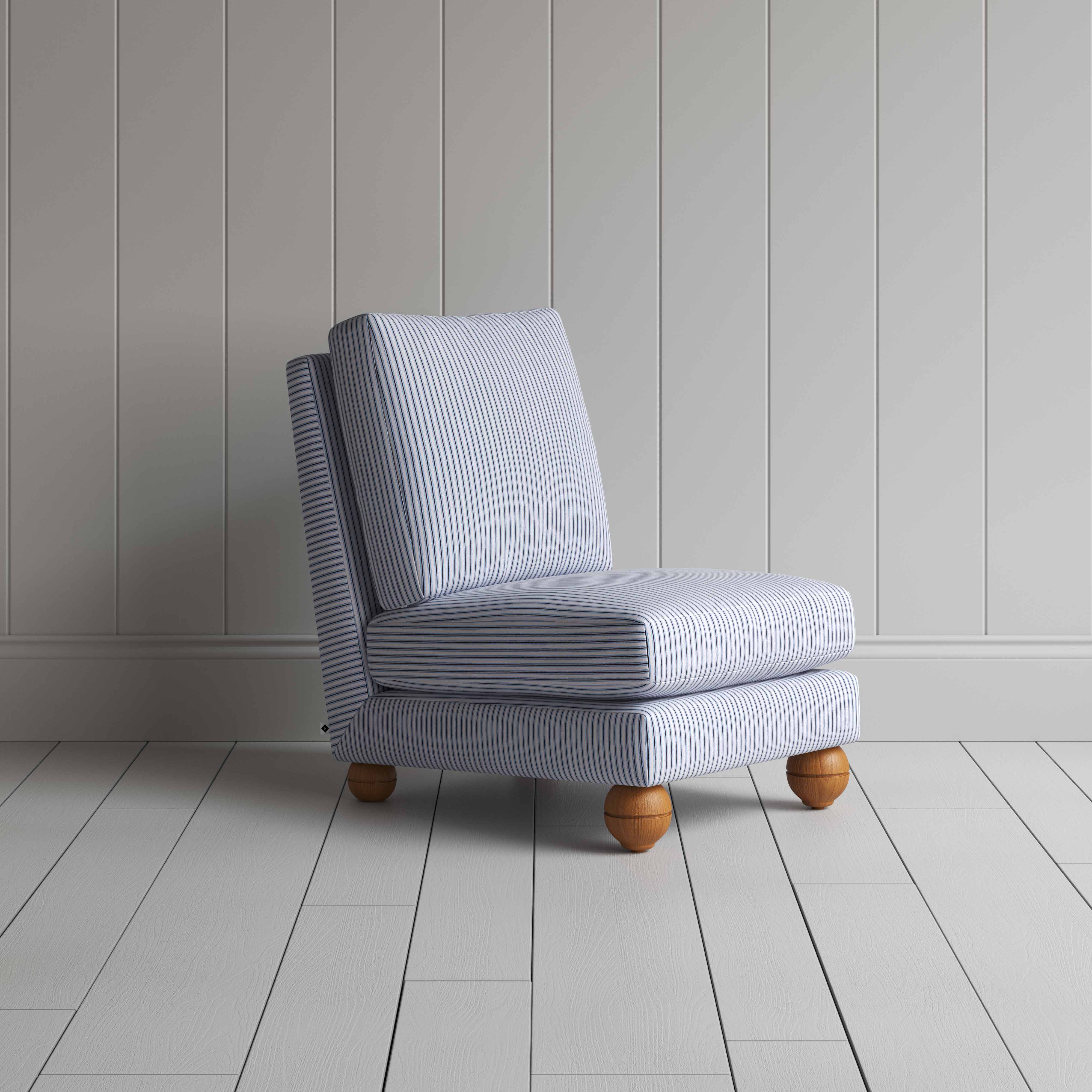  Perch Slipper Armchair in Ticking Cotton, Aqua Brown 