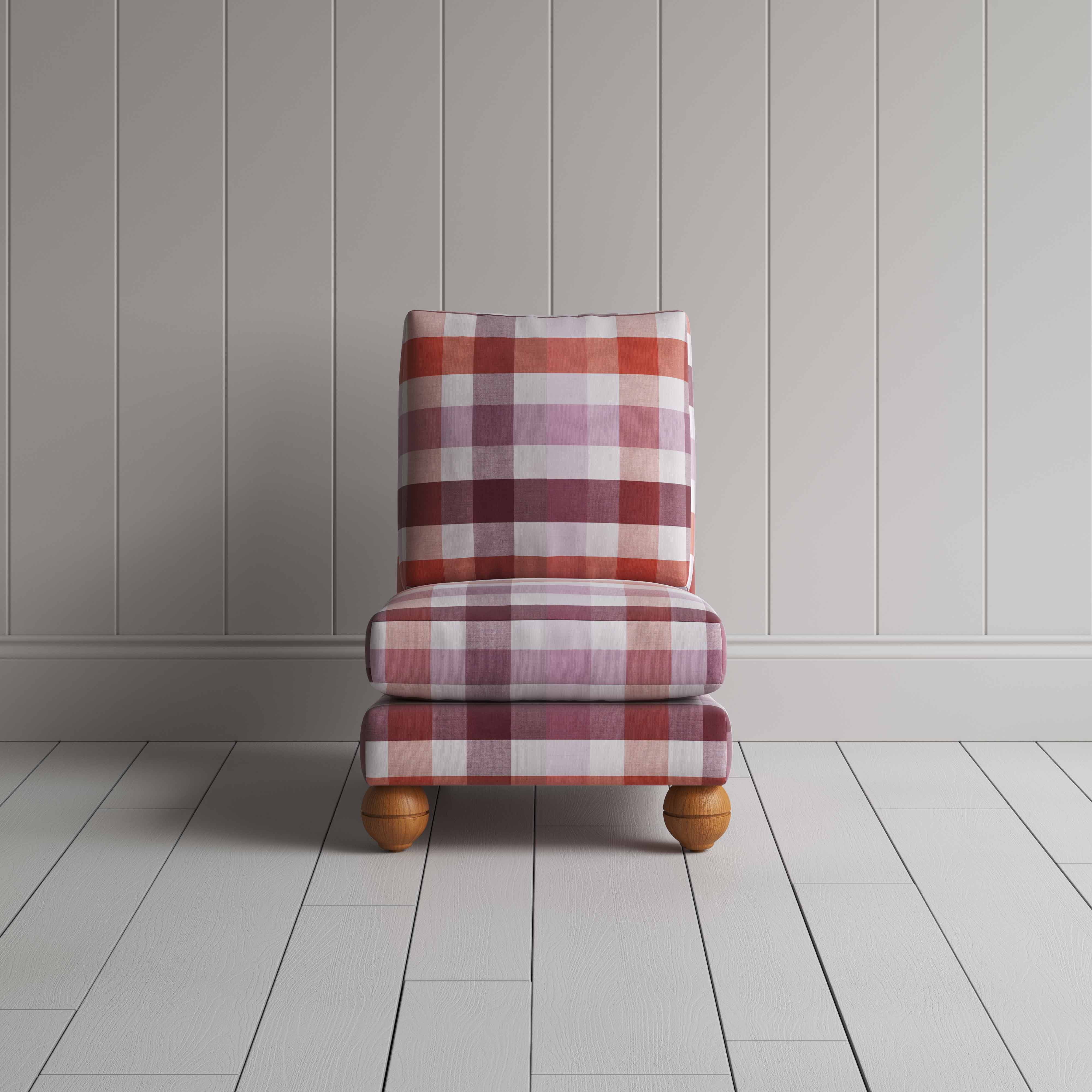  Perch Slipper Armchair in Checkmate Cotton, Berry 