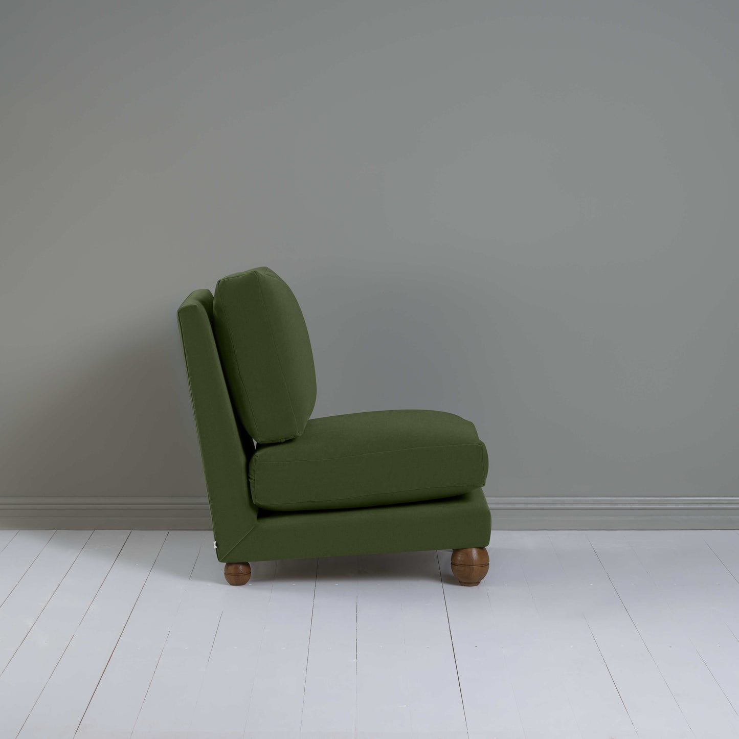 Perch Slipper Armchair in Intelligent Velvet Juniper, Side View - NiX