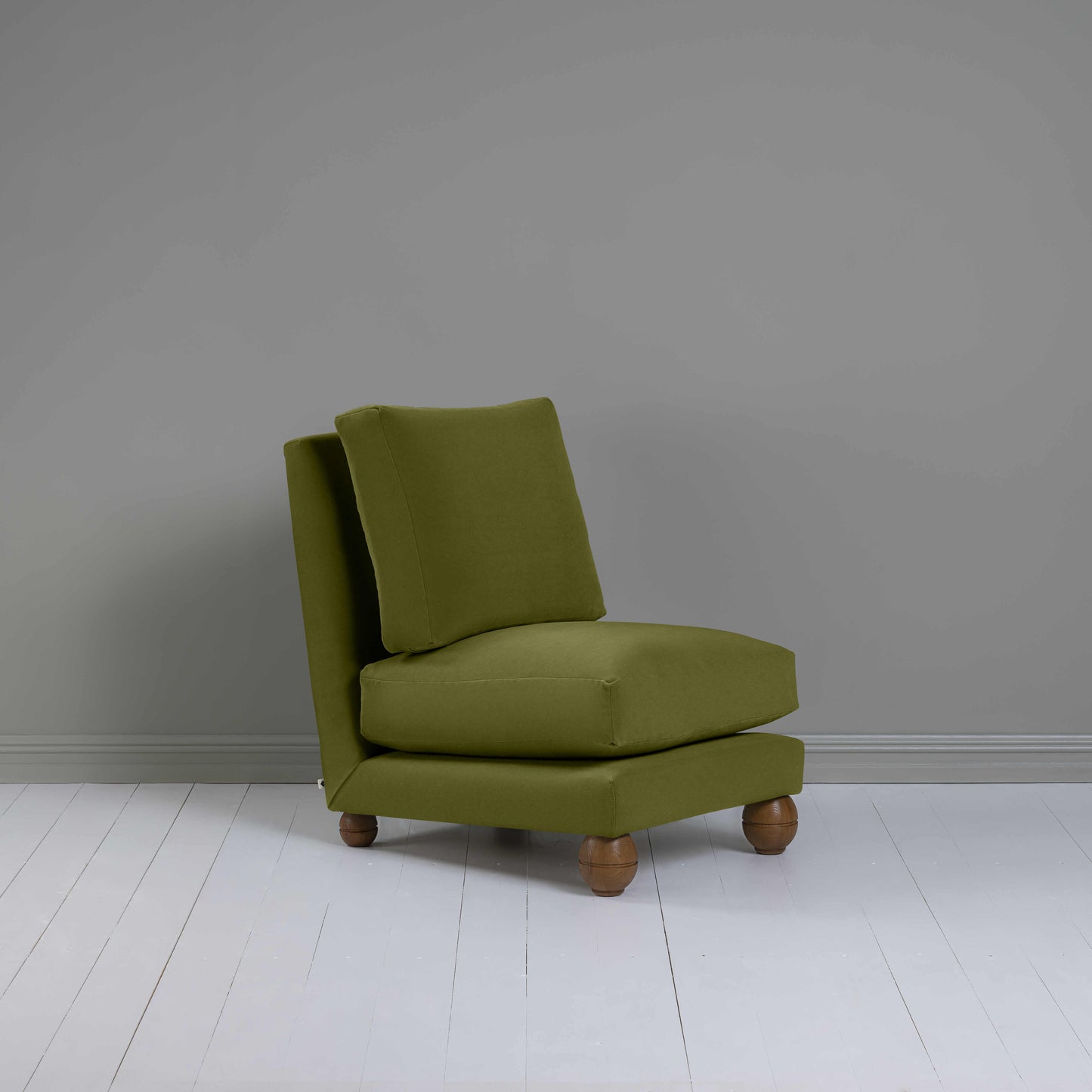 Perch Slipper Armchair in Intelligent Velvet Lawn