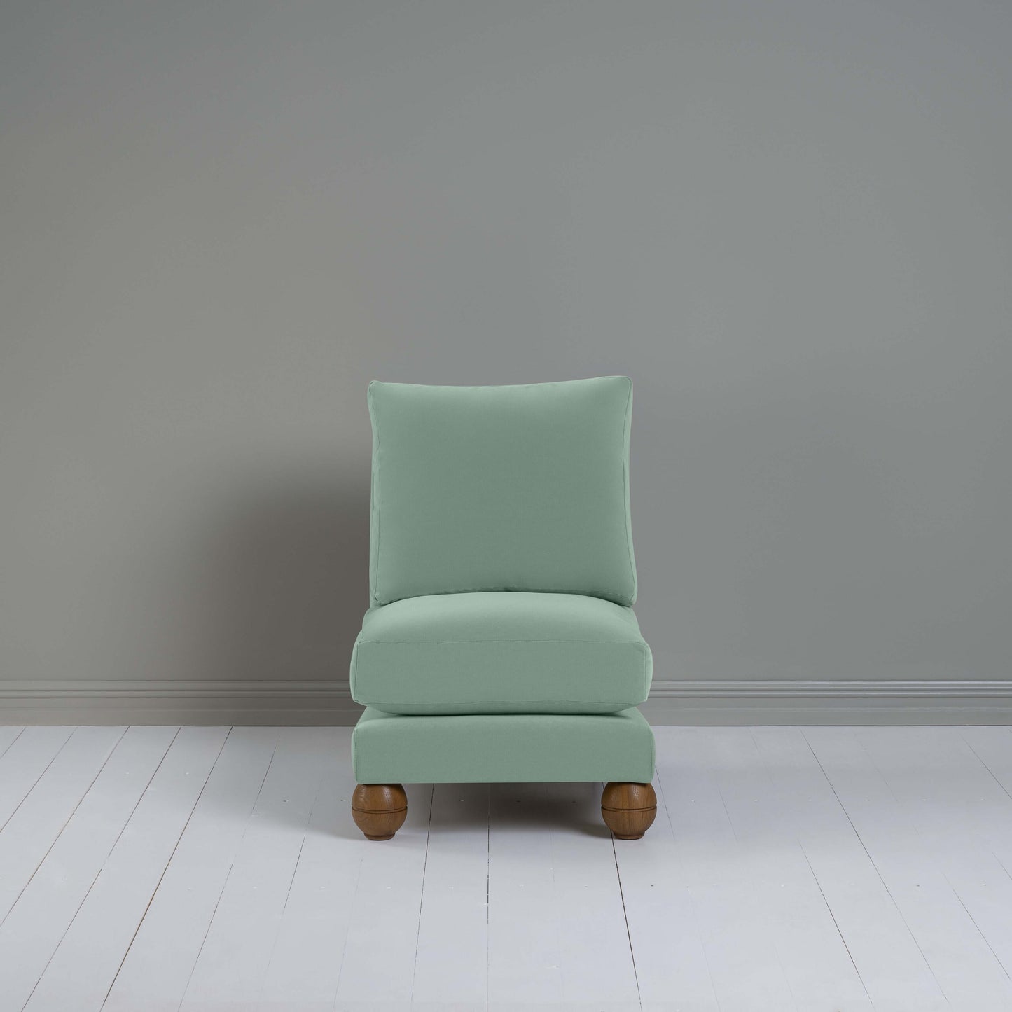 Perch Slipper Armchair in Intelligent Velvet Sea Mist