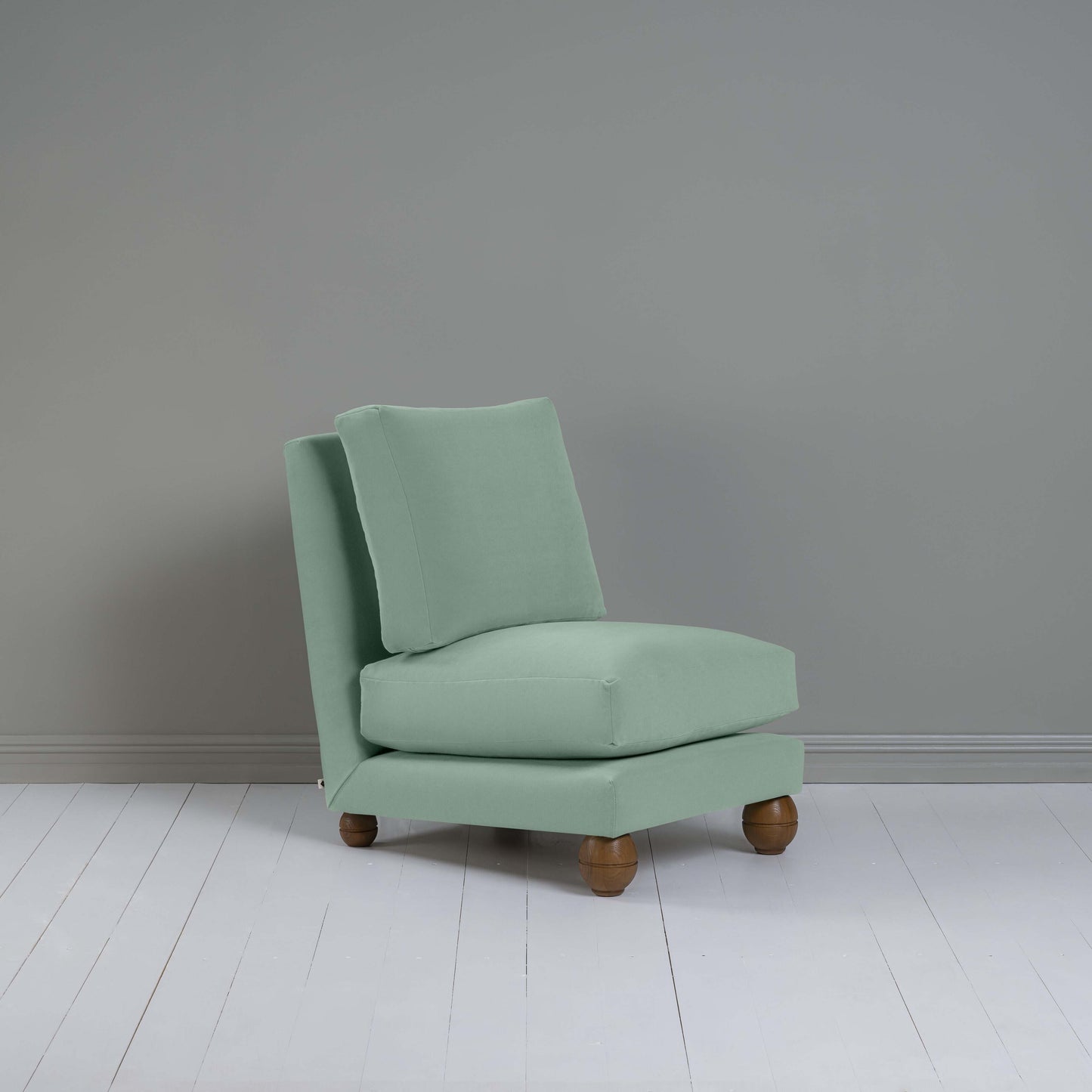 Perch Slipper Armchair in Intelligent Velvet Sea Mist