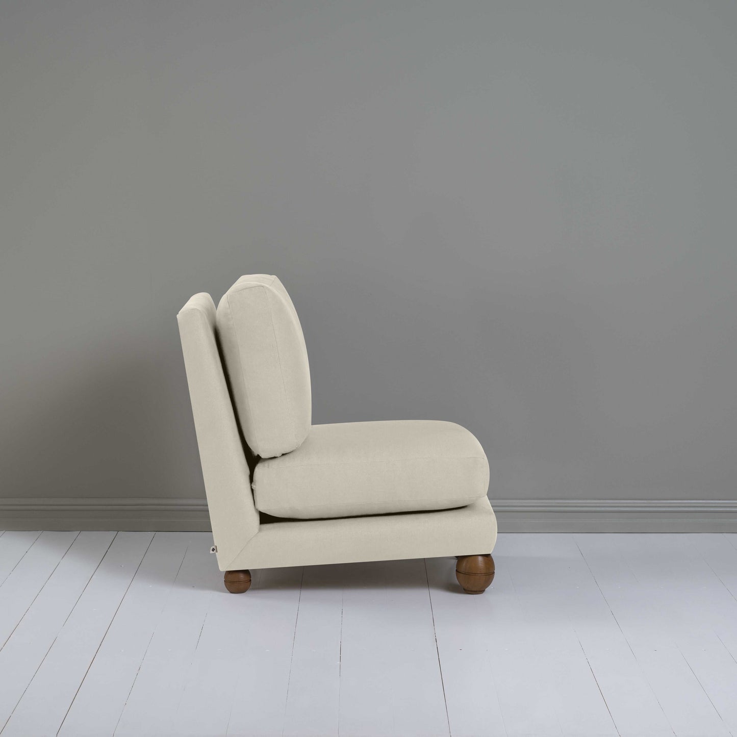 Perch Slipper Armchair in Laidback Linen Dove, Side View - NiX