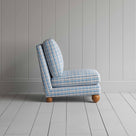  Perch Slipper Armchair in Square Deal Cotton, Blue Brown Side View - NiX 