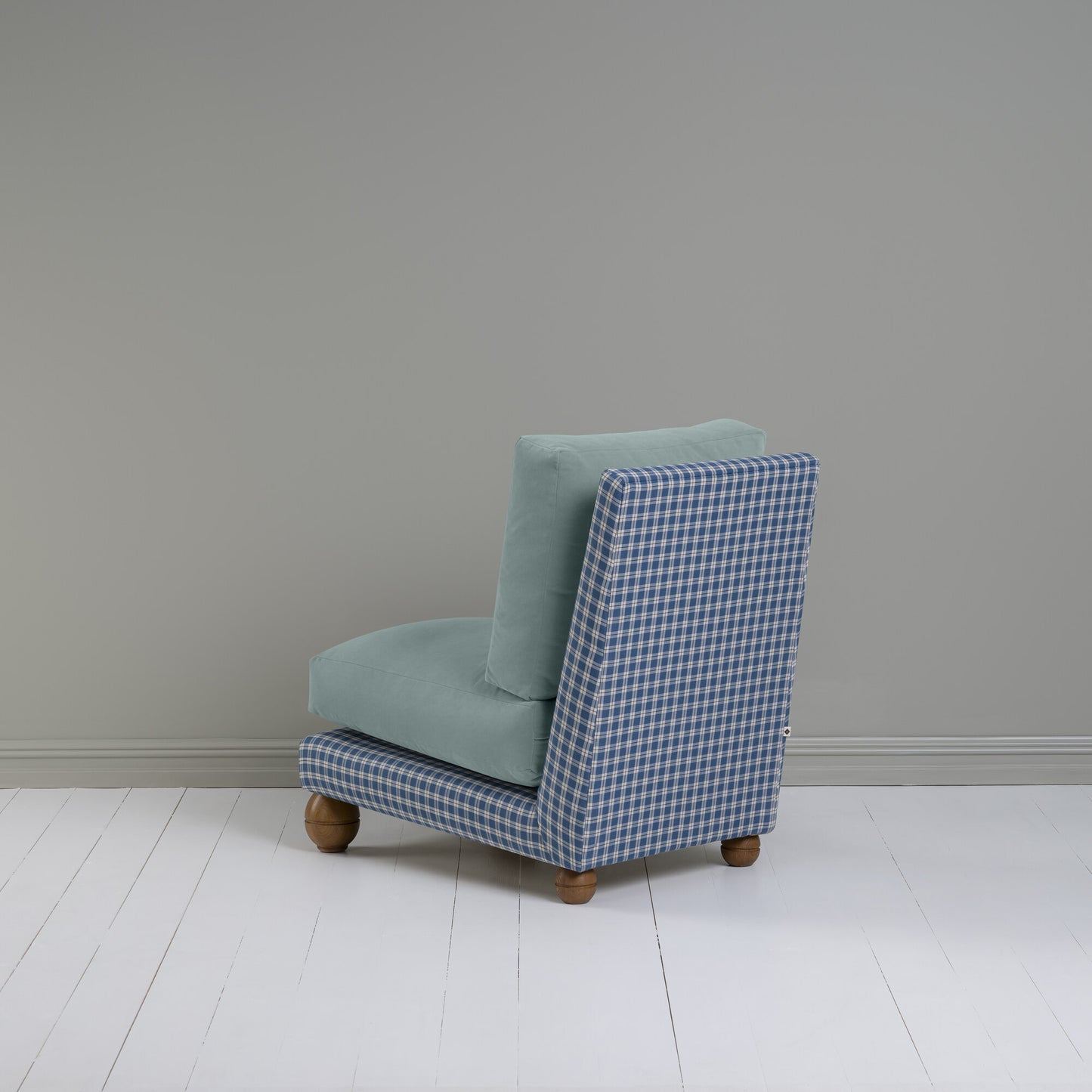 Perch Slipper Armchair in Well Plaid Frame and Intelligent Velvet Mineral Seat Back View - NiX