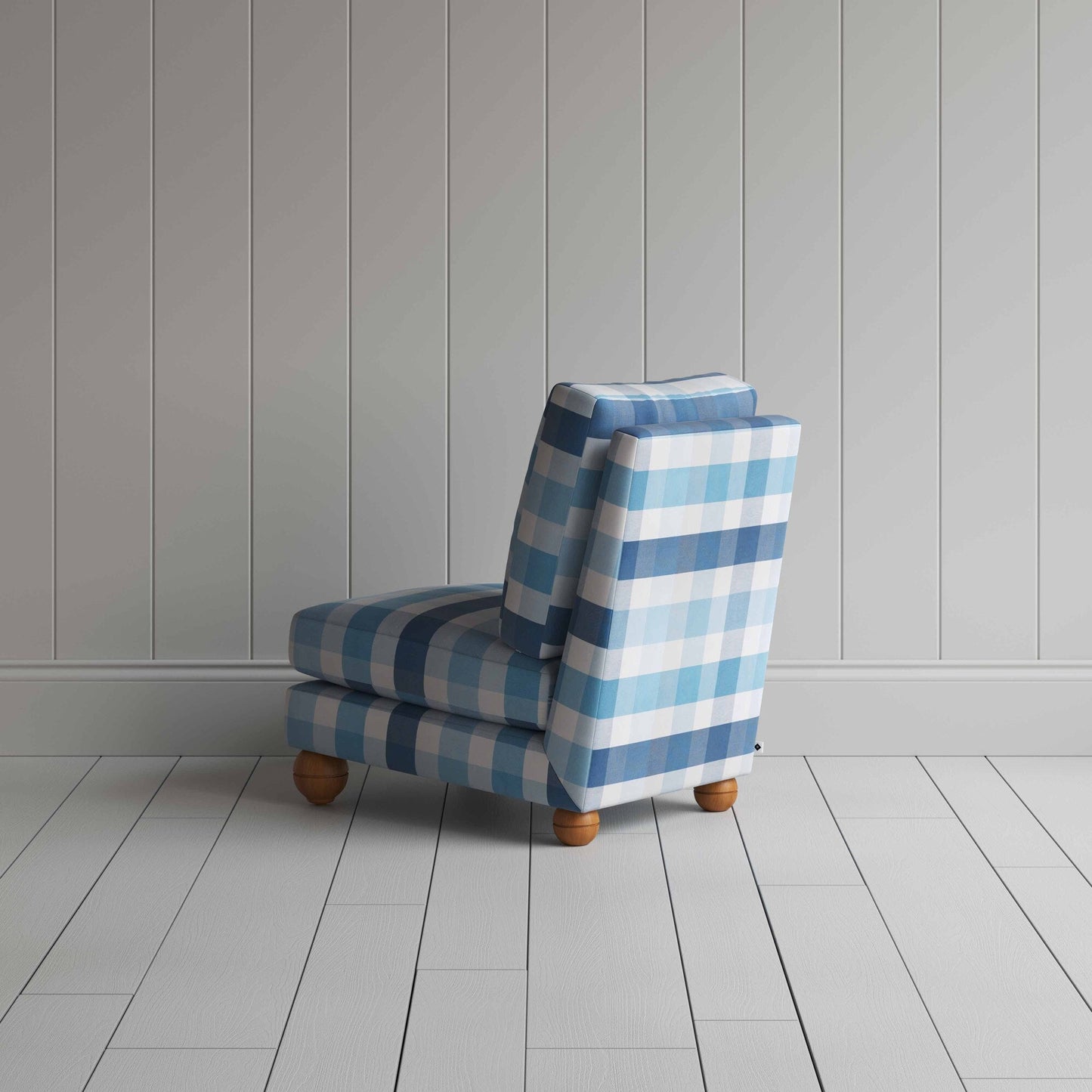 Perch Slipper Armchair in Checkmate Cotton, Blue