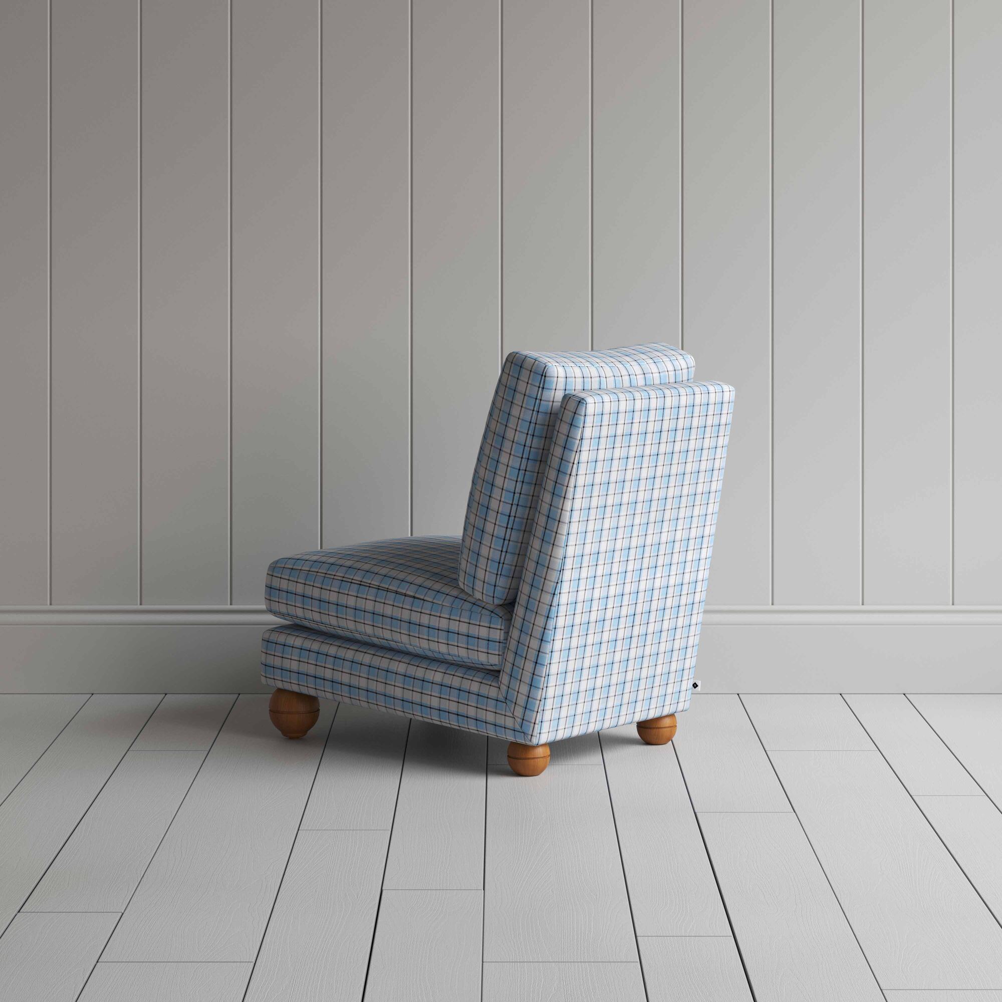  Perch Slipper Armchair in Square Deal Cotton, Blue Brown 