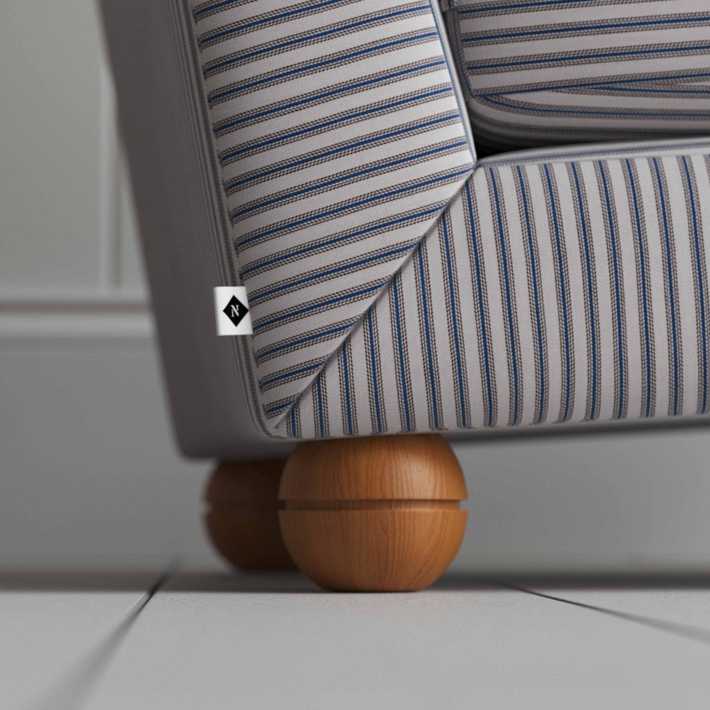 Perch Slipper Armchair in Ticking Cotton, Blue Brown