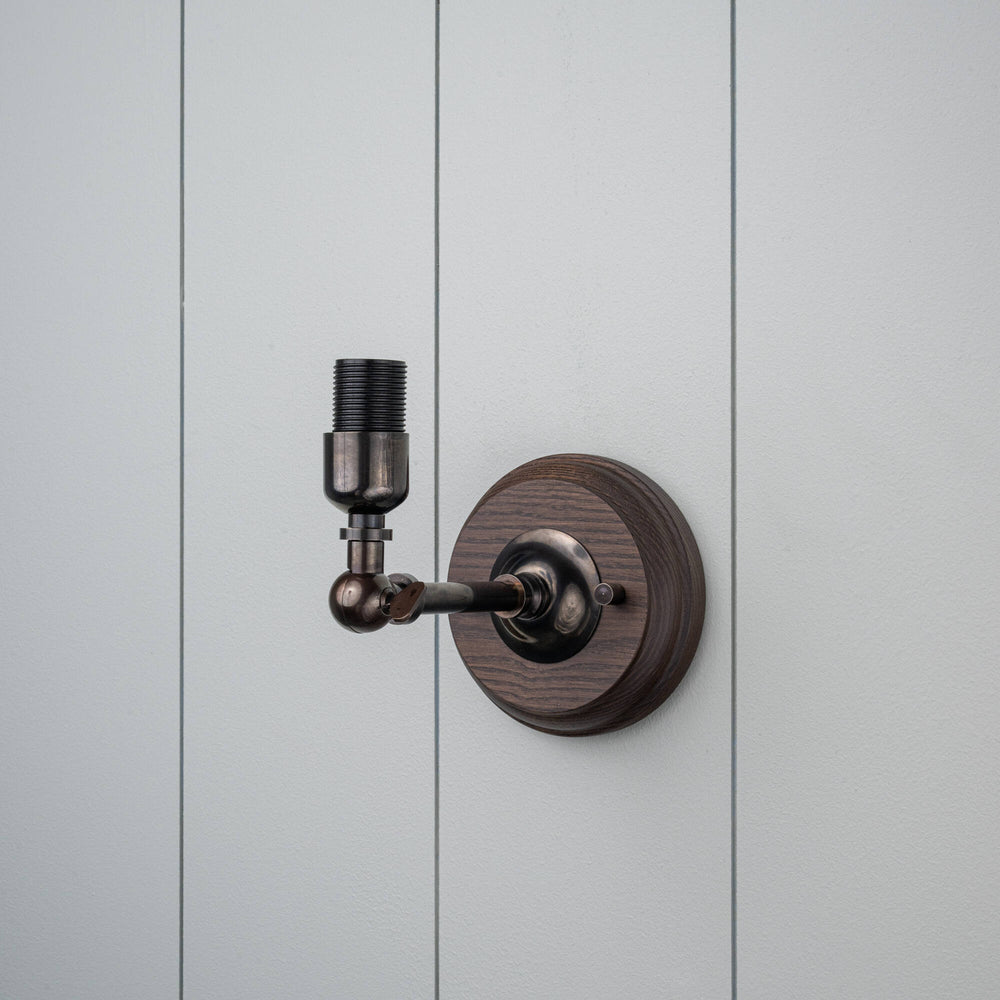 image of Picturesque Waxed Brass Wall Light with Wooden Sconce